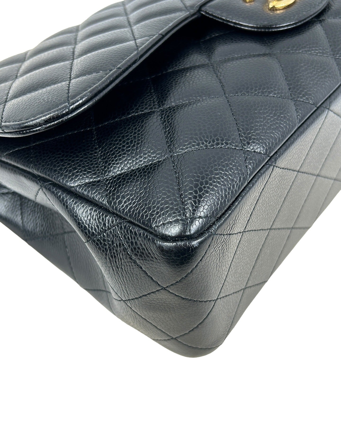 Black Caviar Quilted Jumbo Double Flap Bag w/GHW