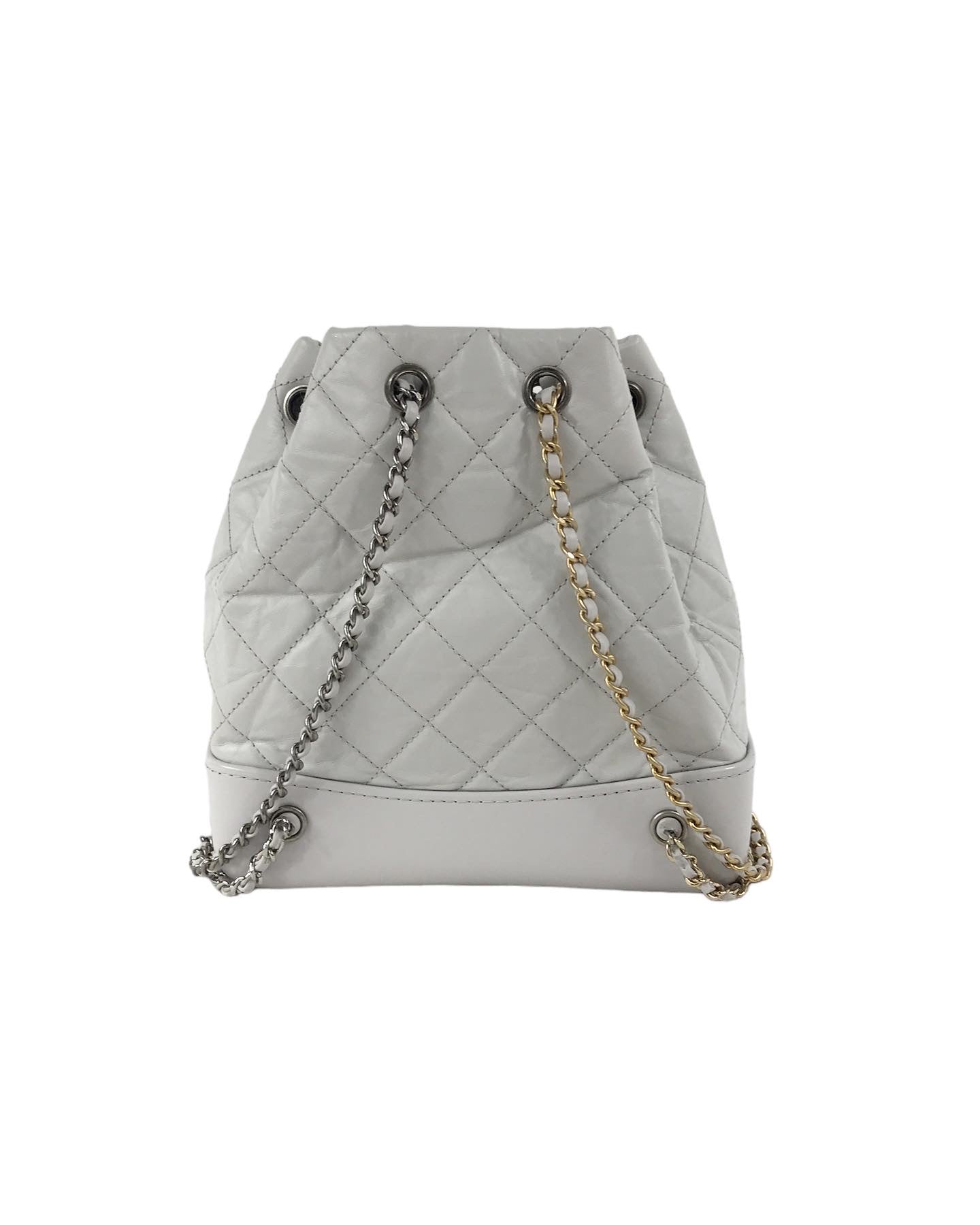 Light Grey Quilted Aged Calfskin Gabrielle Backpack w/ RHW/GHW/AGHW/SHW