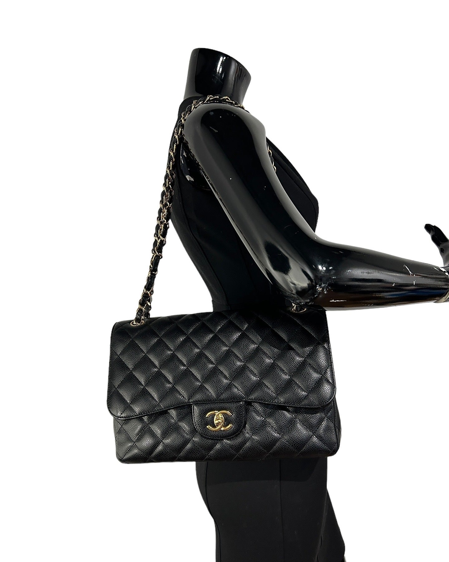 Black Caviar Quilted Jumbo Double Flap Bag w/GHW