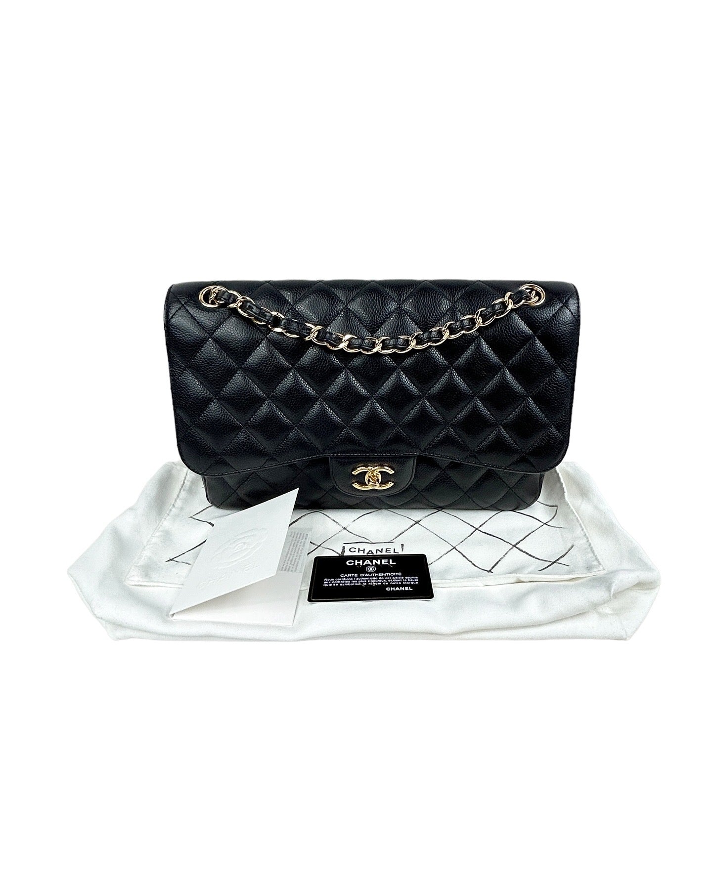 Black Caviar Quilted Jumbo Double Flap Bag w/GHW