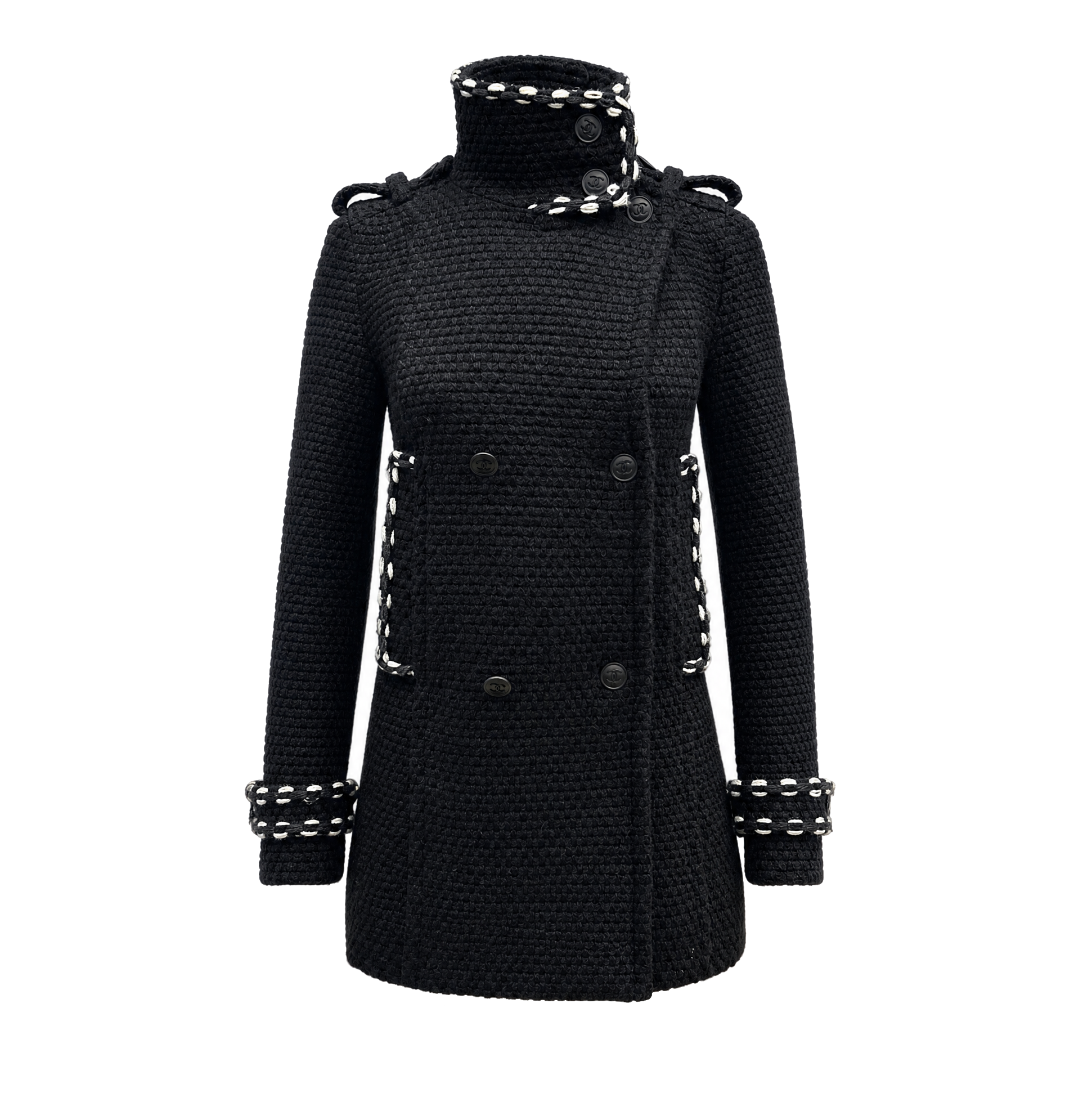 Vintage Black Tweed Wool Knit Coat