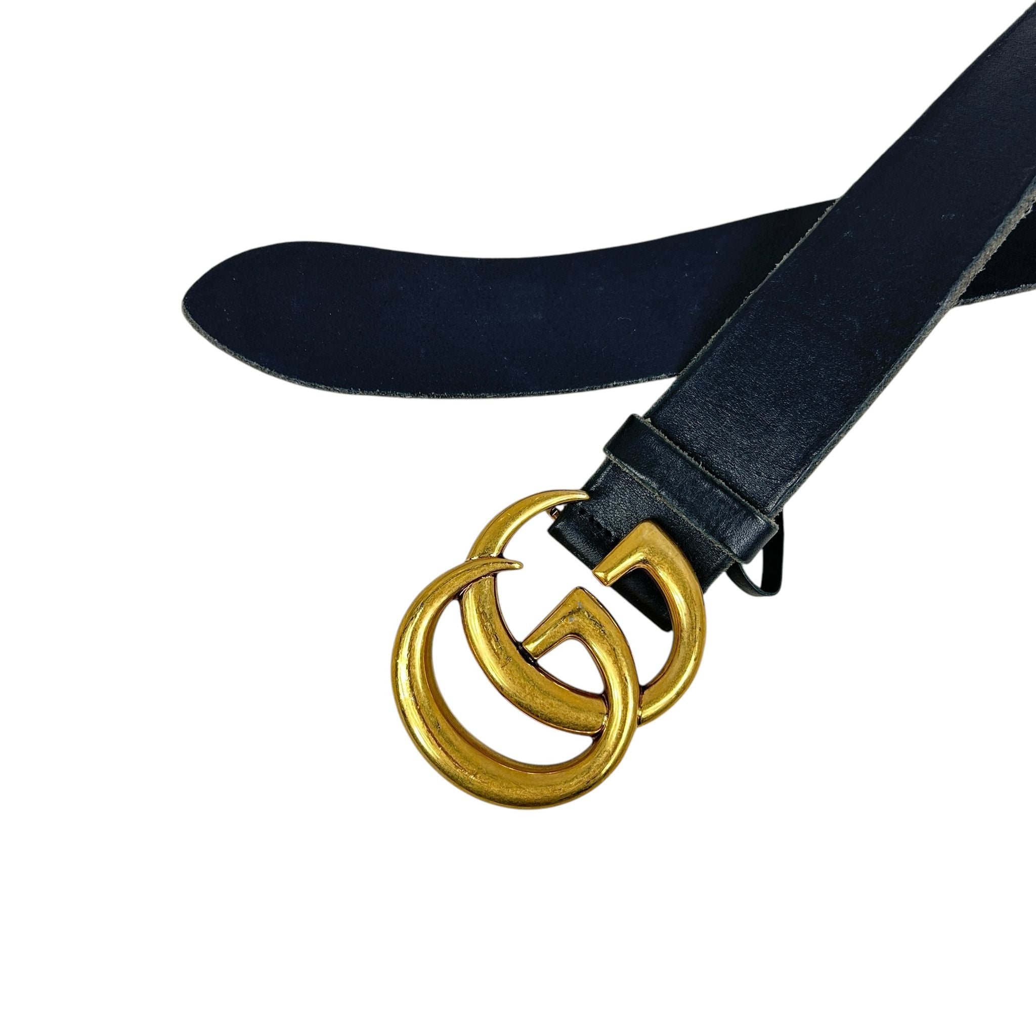 Black Calfskin Leather GG Marmont Belt w/AGW