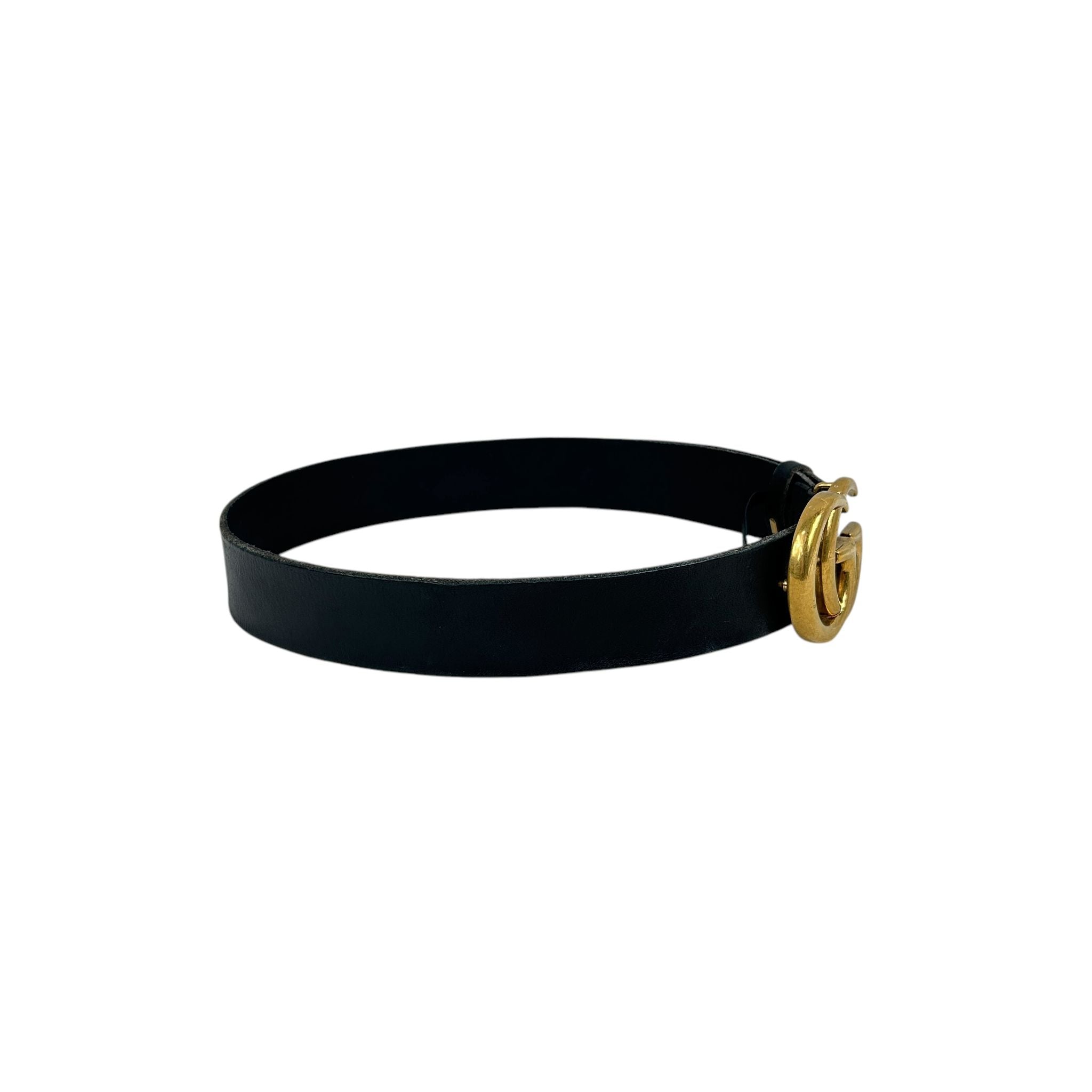 Black Calfskin Leather GG Marmont Belt w/AGW