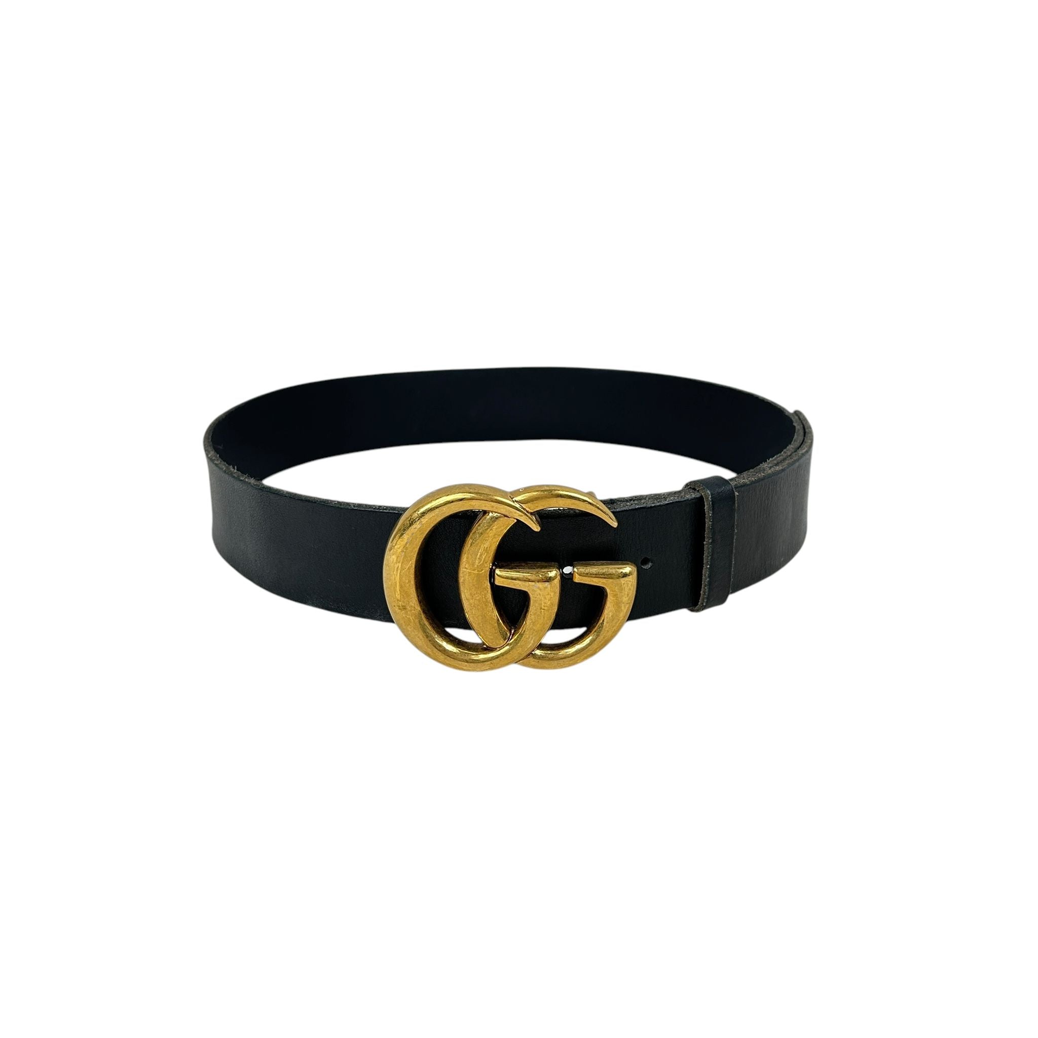 Black Calfskin Leather GG Marmont Belt w/AGW