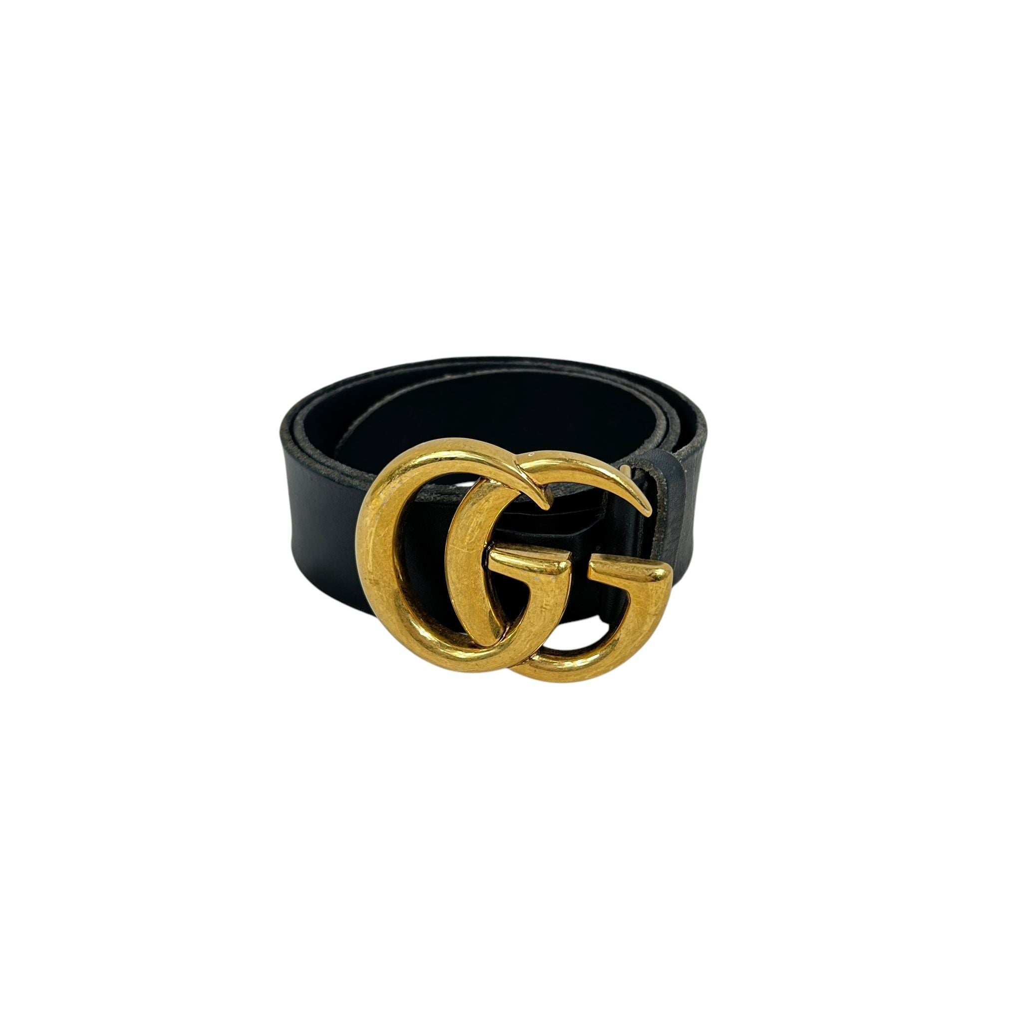 Black Calfskin Leather GG Marmont Belt w/AGW