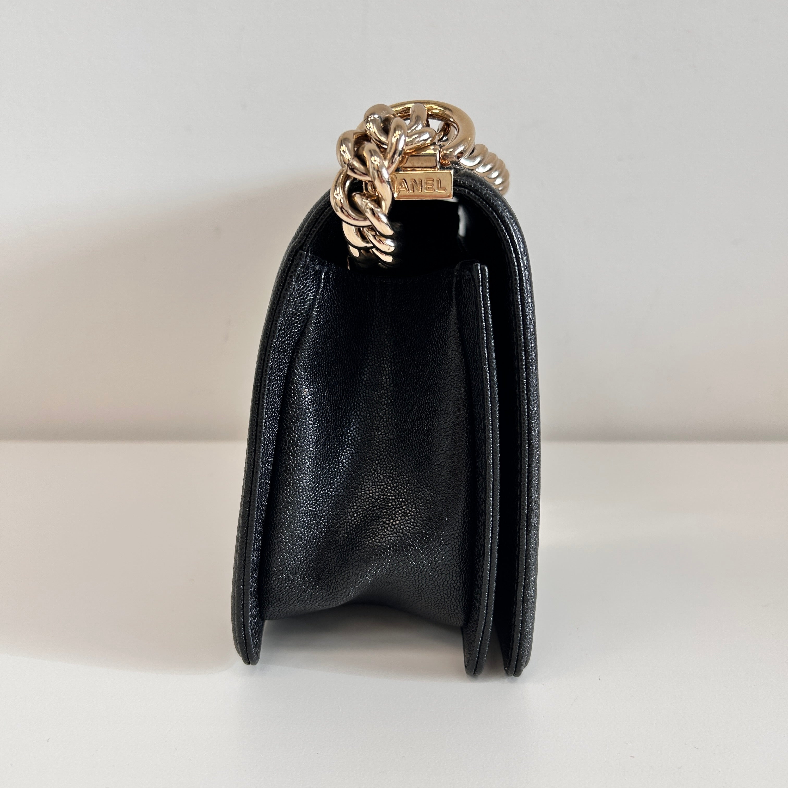 Black Caviar Chevron Old Medium Boy Bag w/LGHW