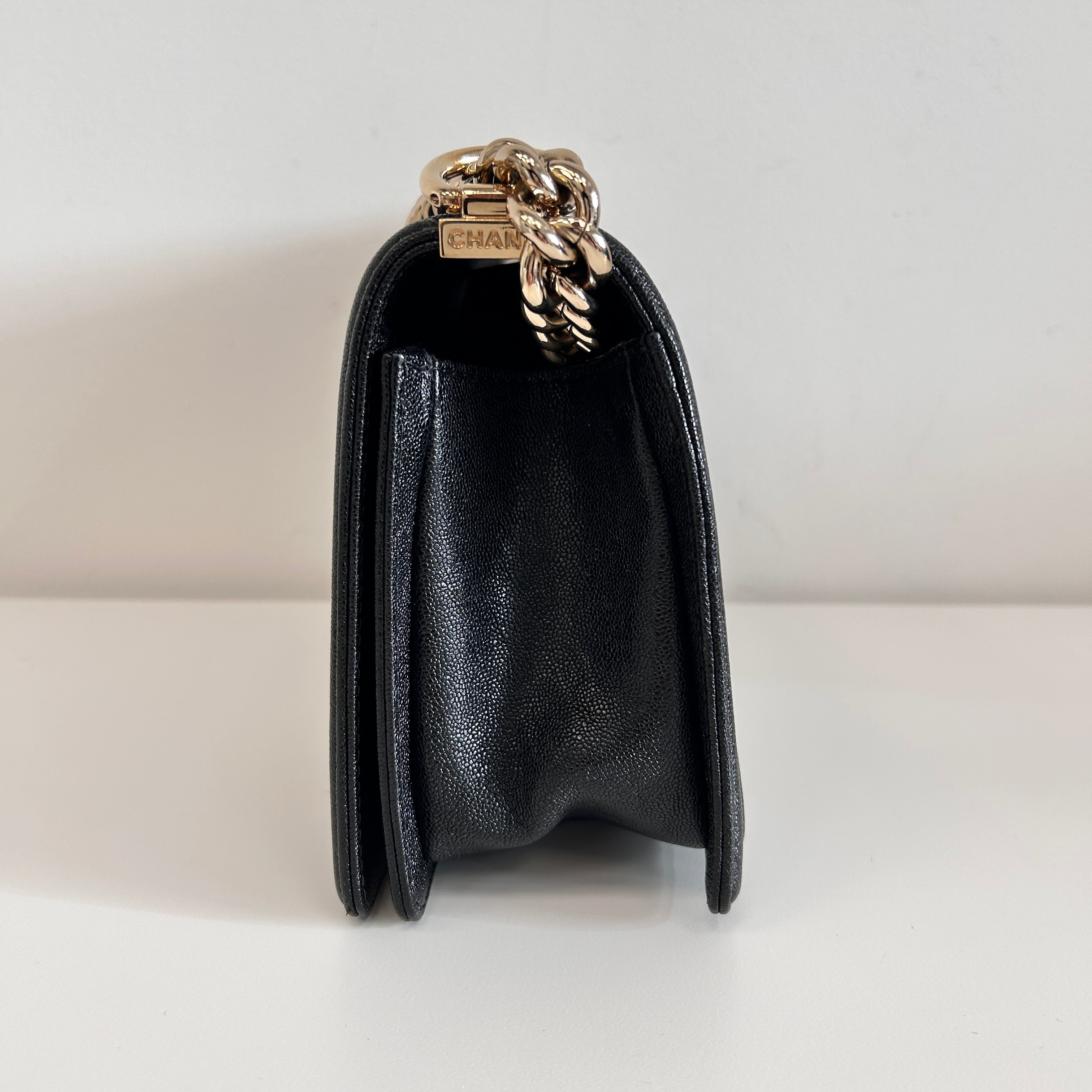 Black Caviar Chevron Old Medium Boy Bag w/LGHW