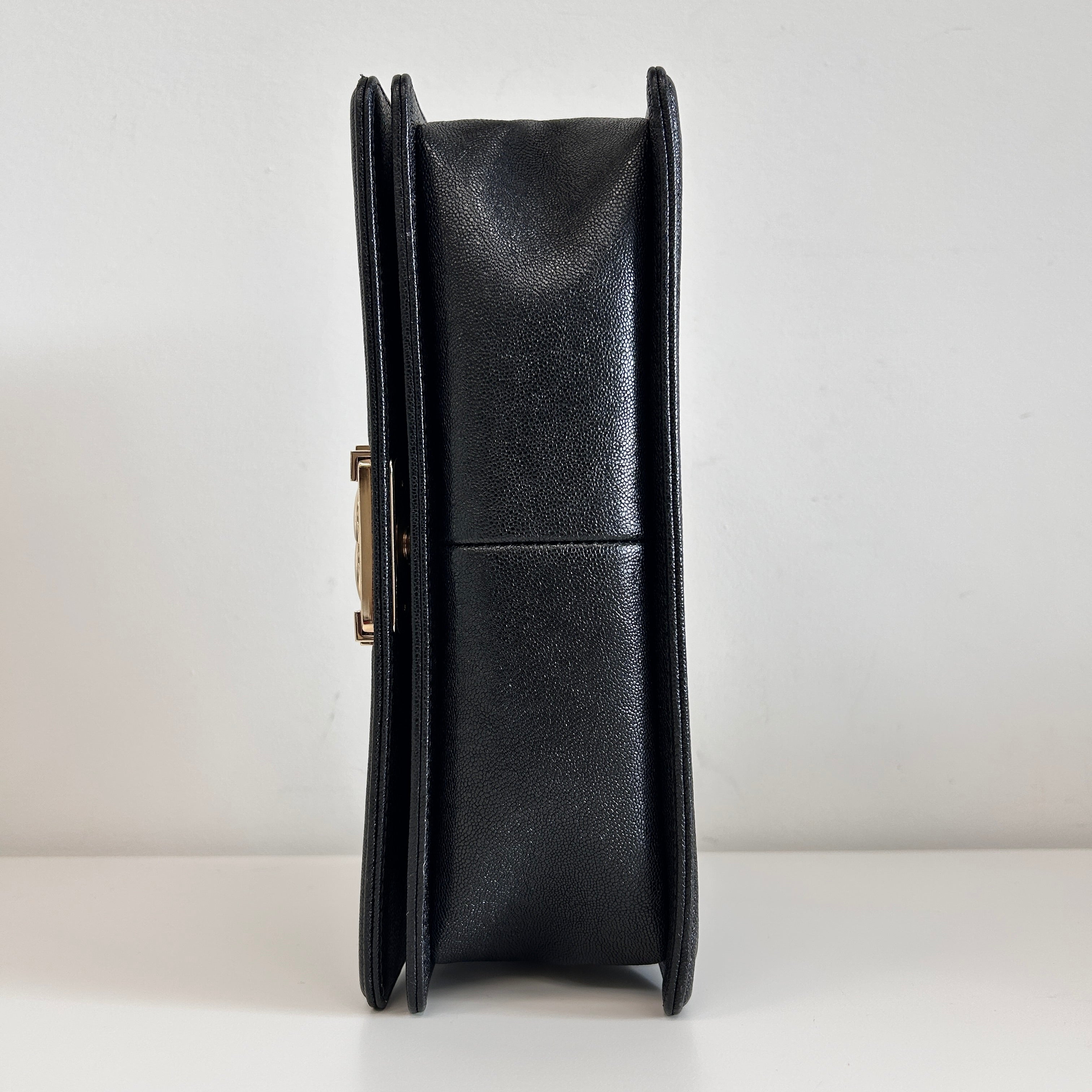 Black Caviar Chevron Old Medium Boy Bag w/LGHW