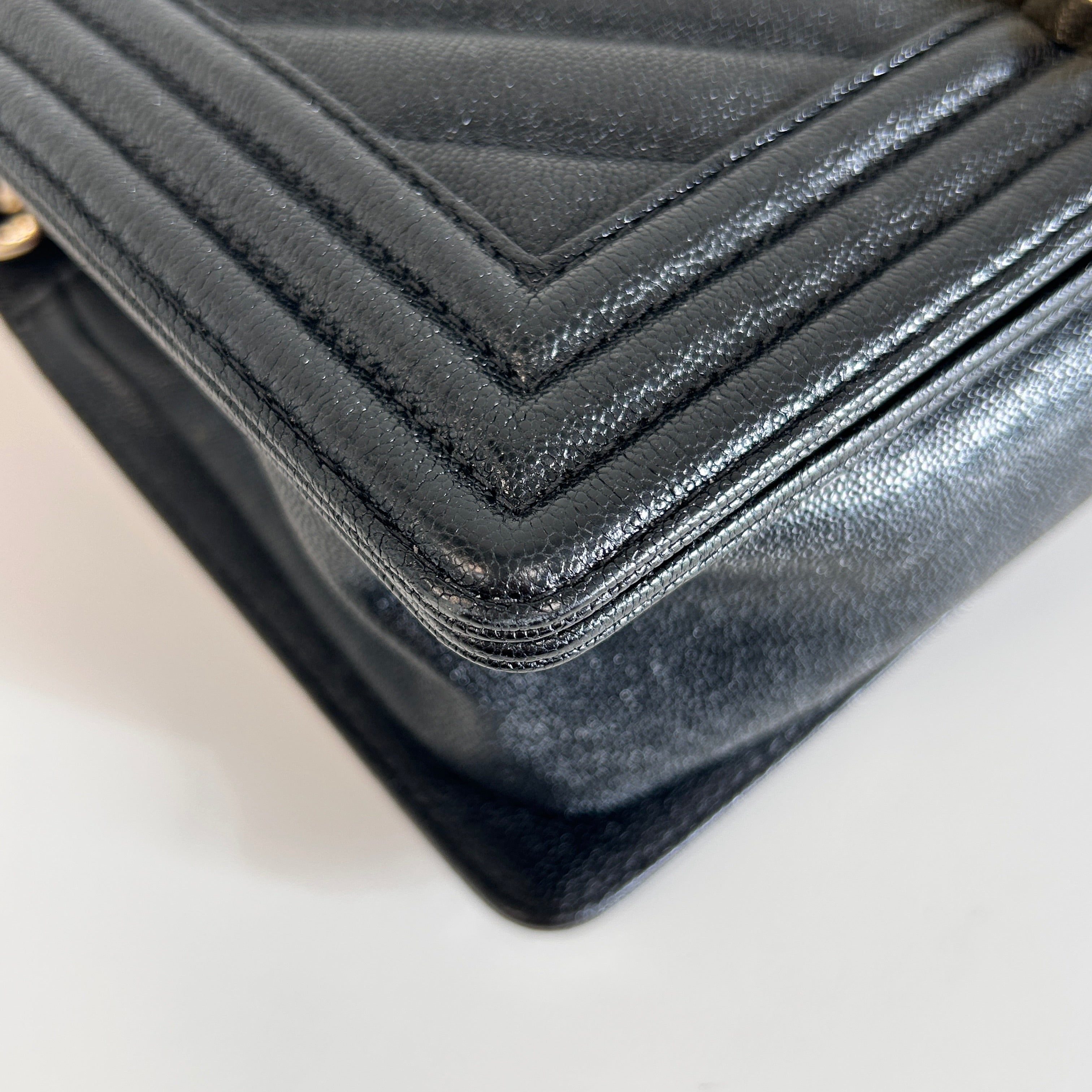 Black Caviar Chevron Old Medium Boy Bag w/LGHW