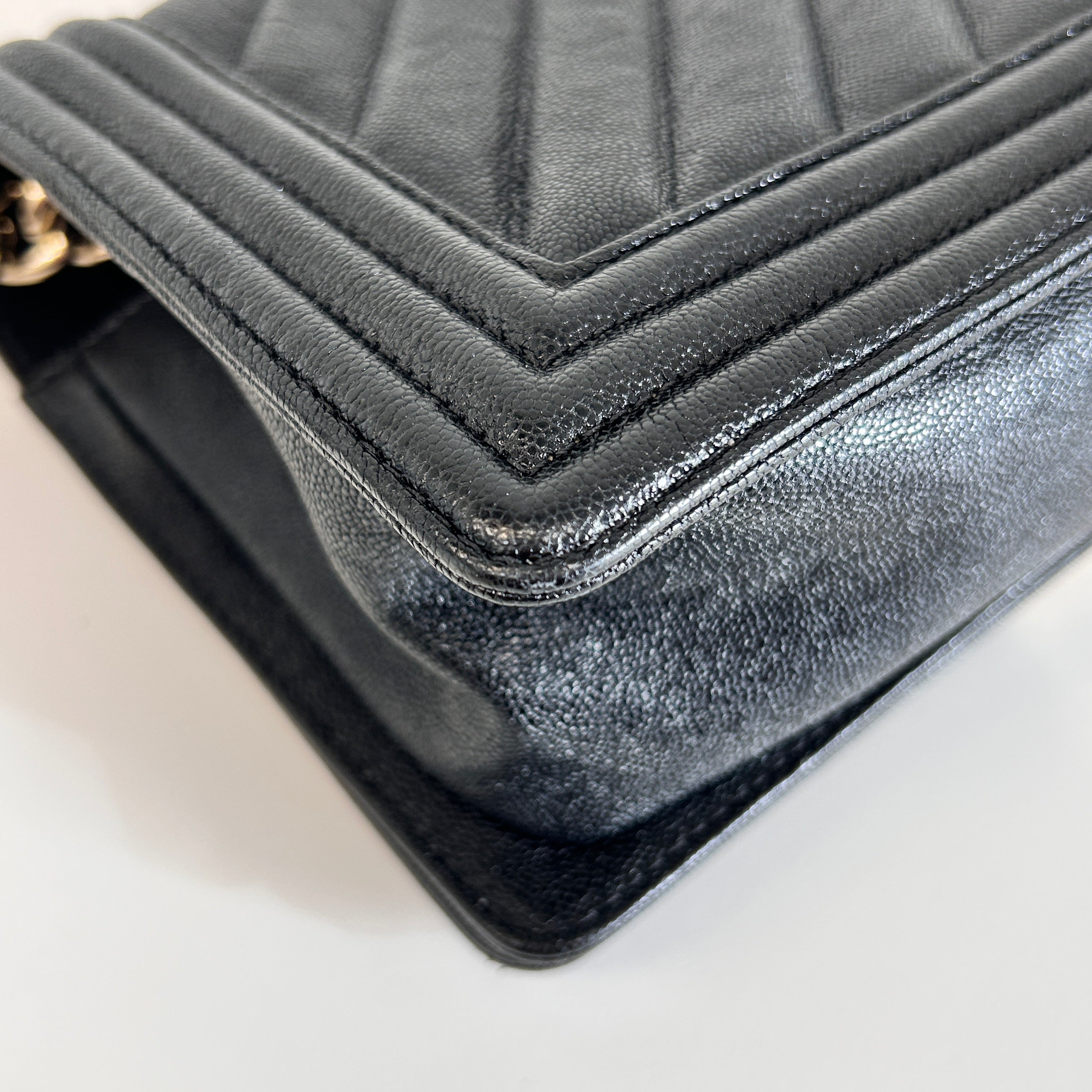 Black Caviar Chevron Old Medium Boy Bag w/LGHW