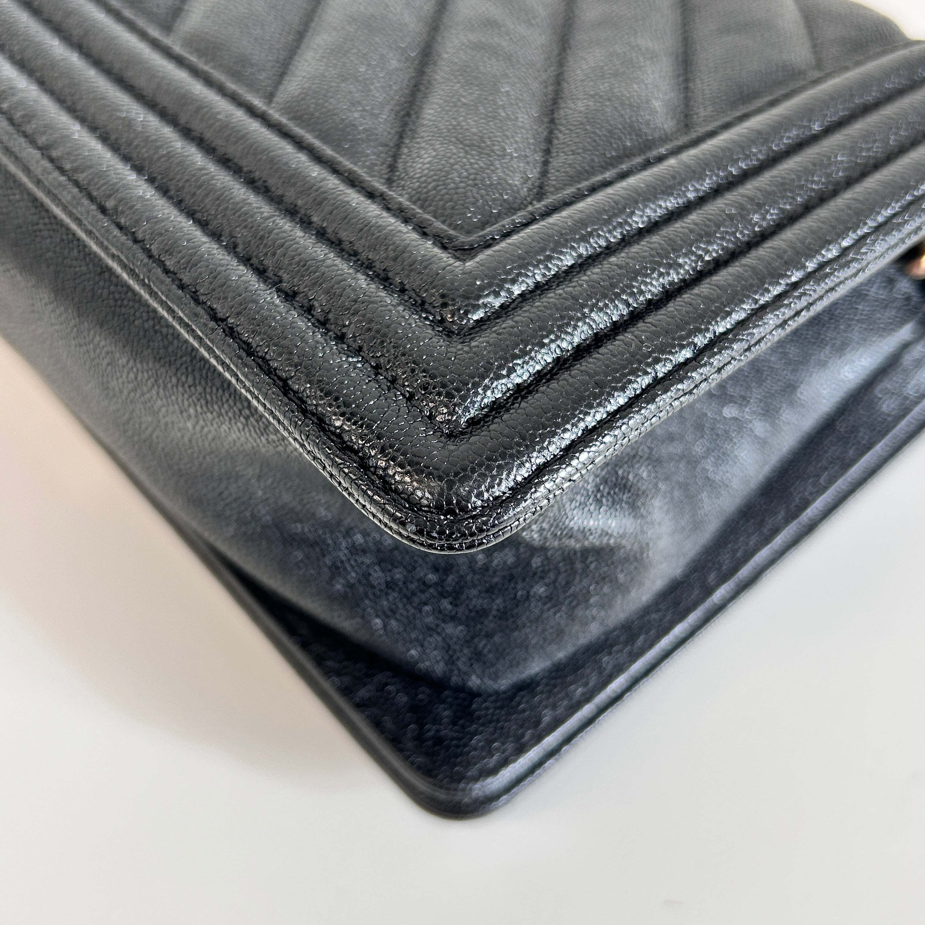 Black Caviar Chevron Old Medium Boy Bag w/LGHW