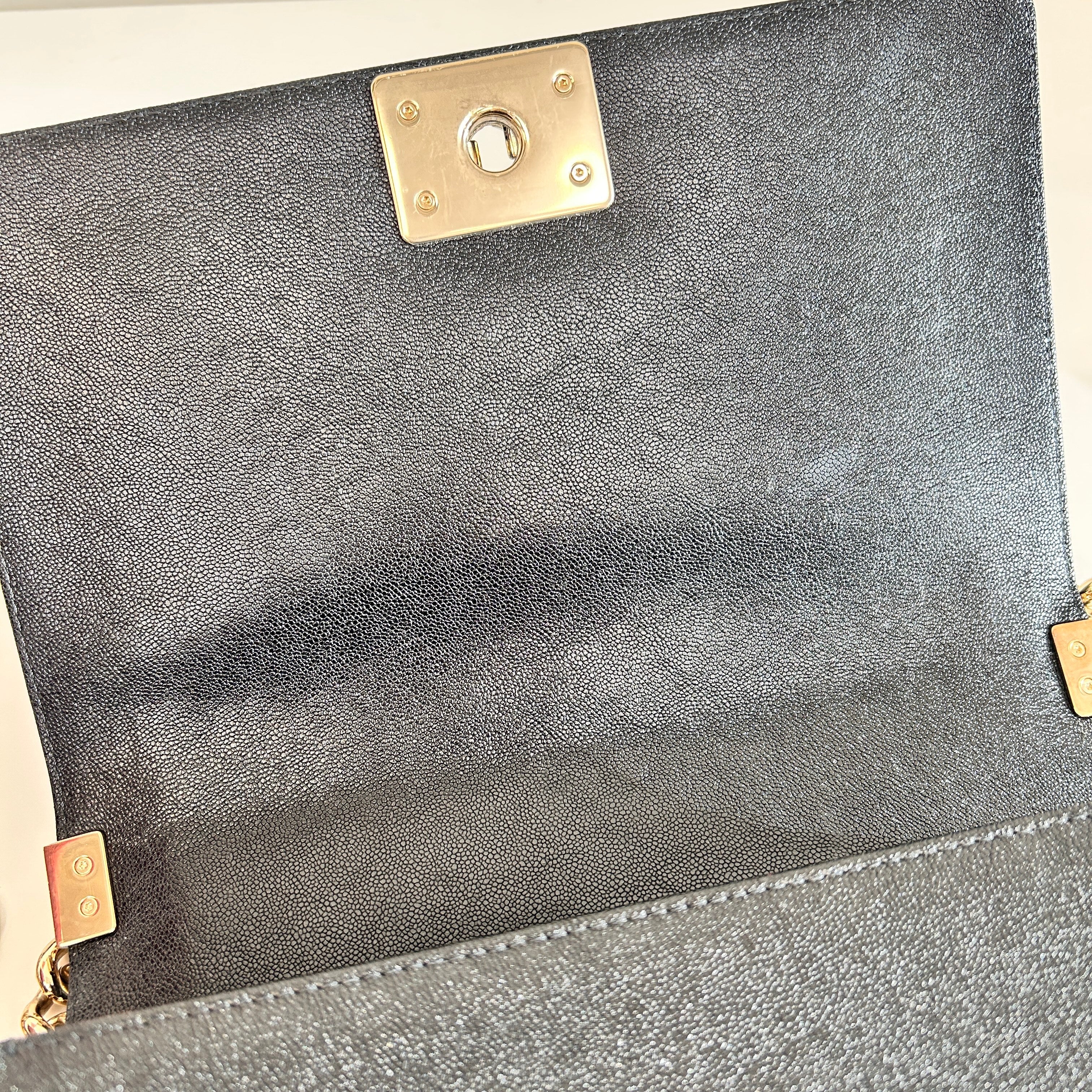 Black Caviar Chevron Old Medium Boy Bag w/LGHW