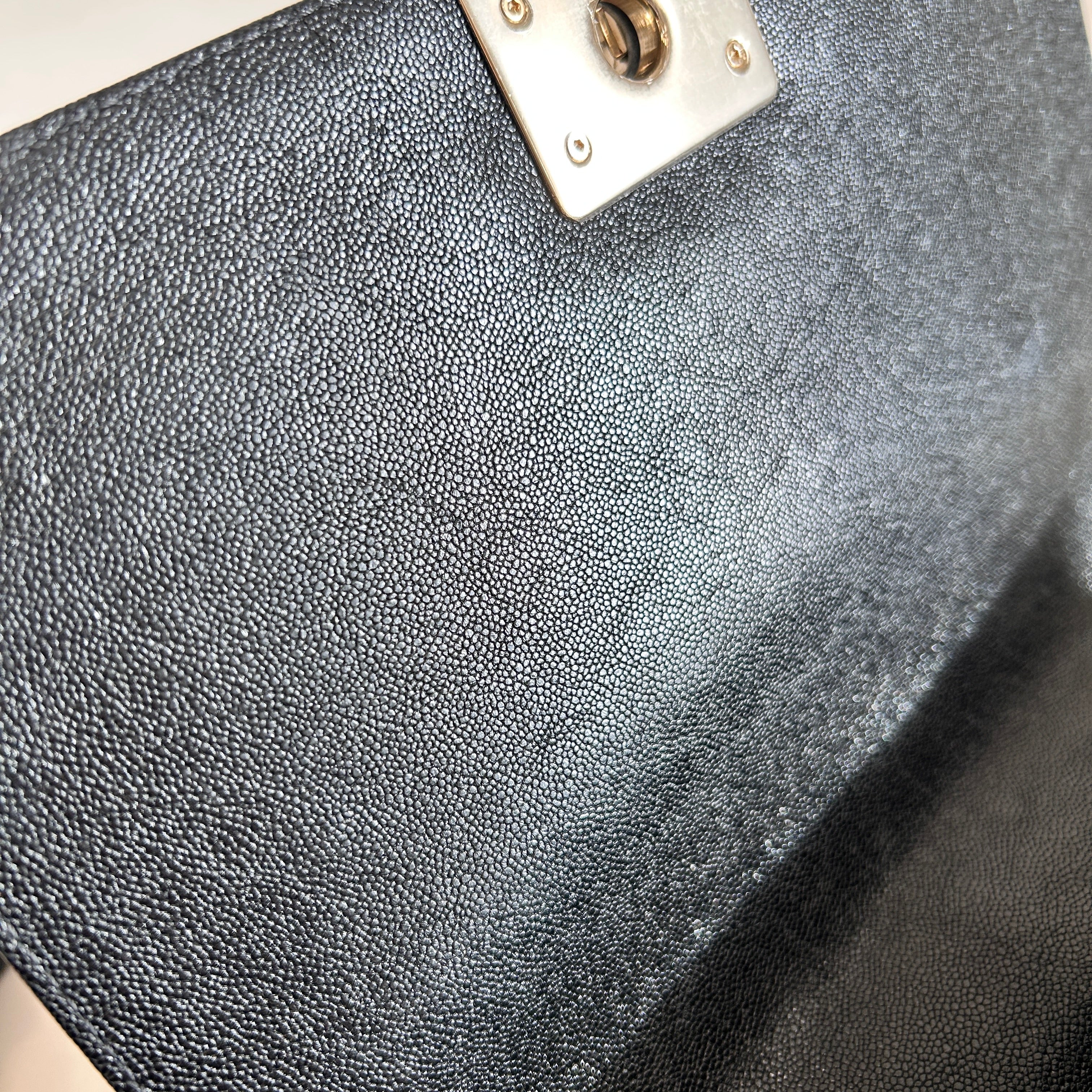 Black Caviar Chevron Old Medium Boy Bag w/LGHW