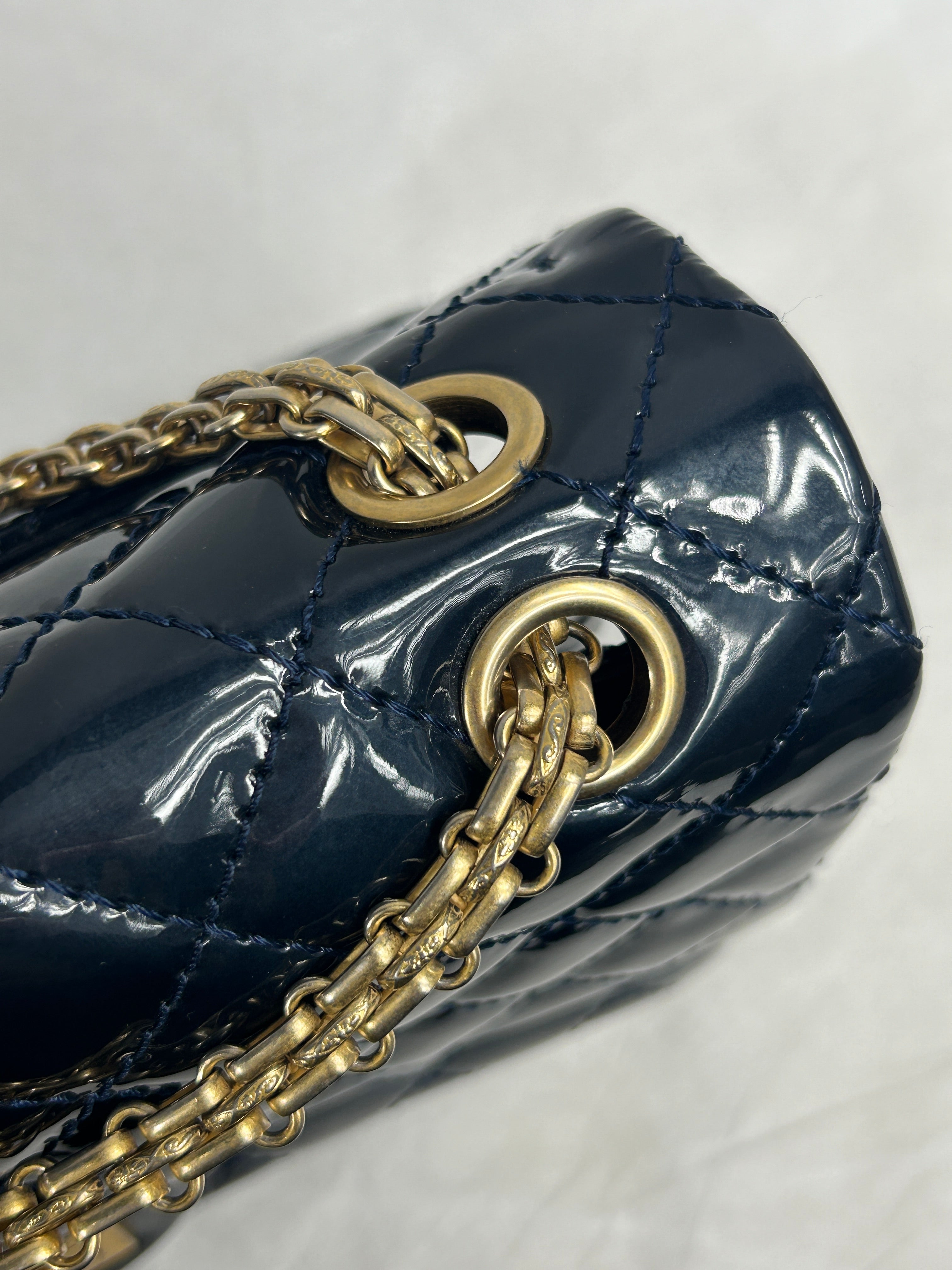 Dark Navy-Blue Patent Quilted Reissue Flap w/AGHW