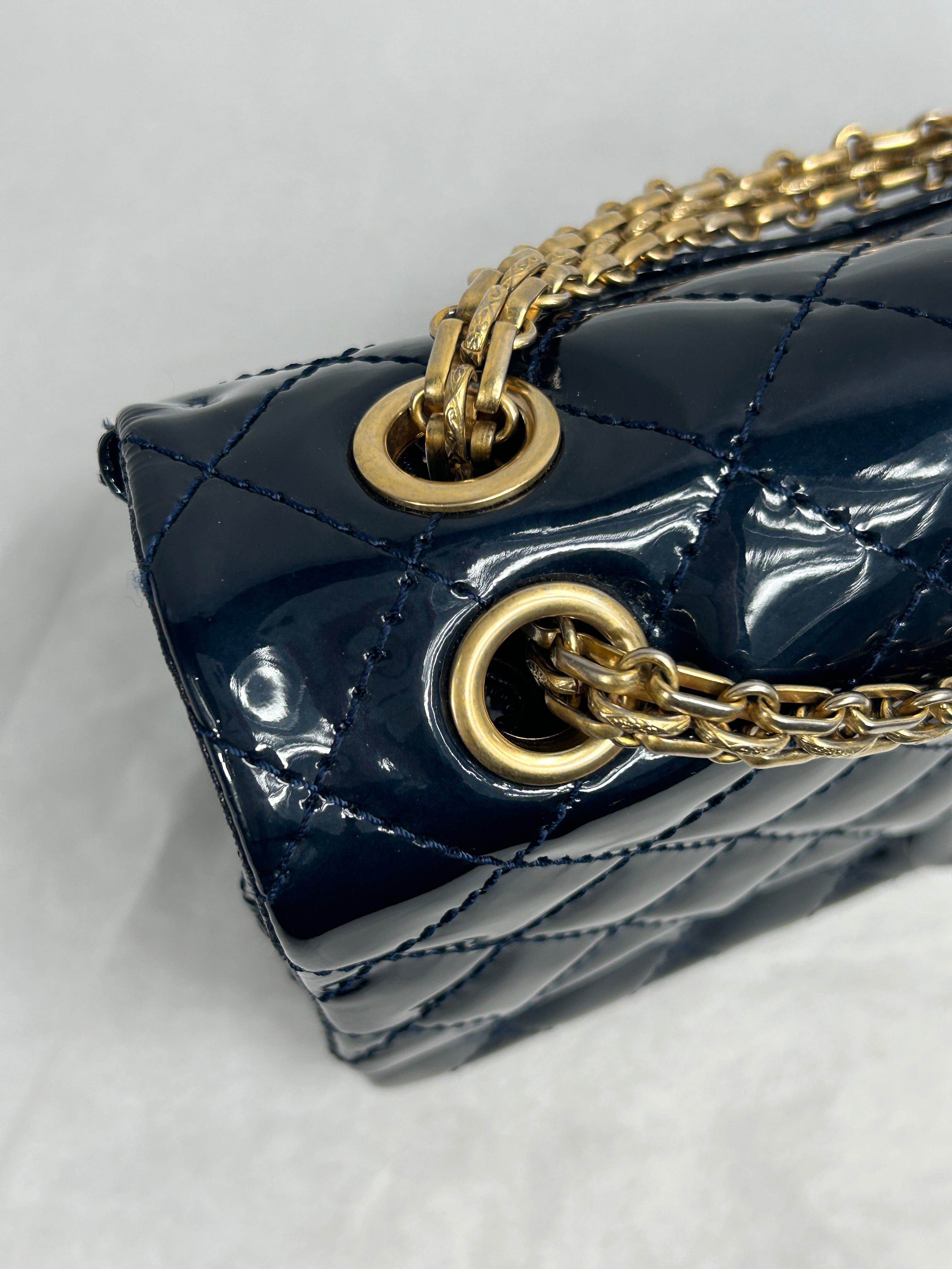 Dark Navy-Blue Patent Quilted Reissue Flap w/AGHW