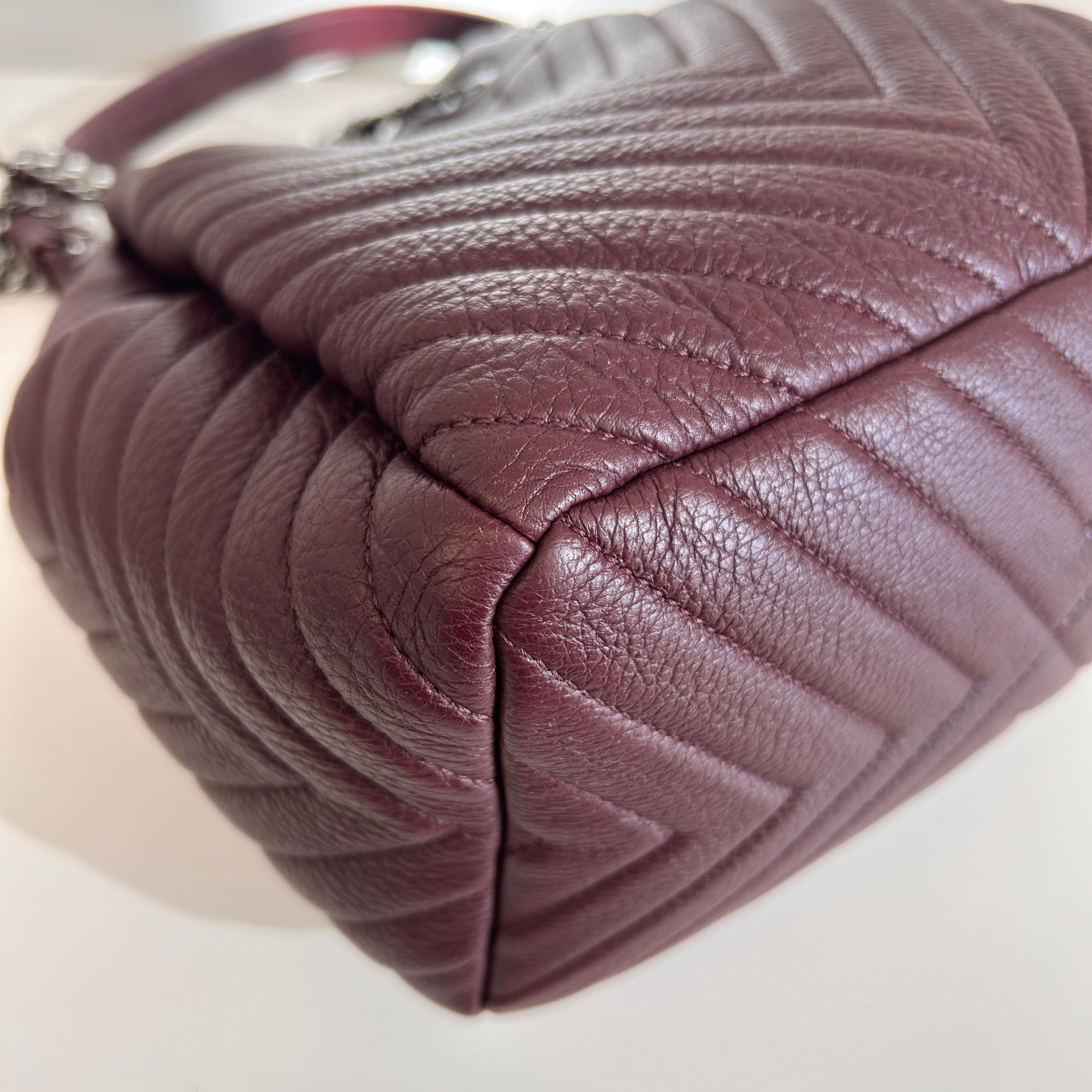 Burgundy Deerskin Small Chain Bucket Bag w/SHW