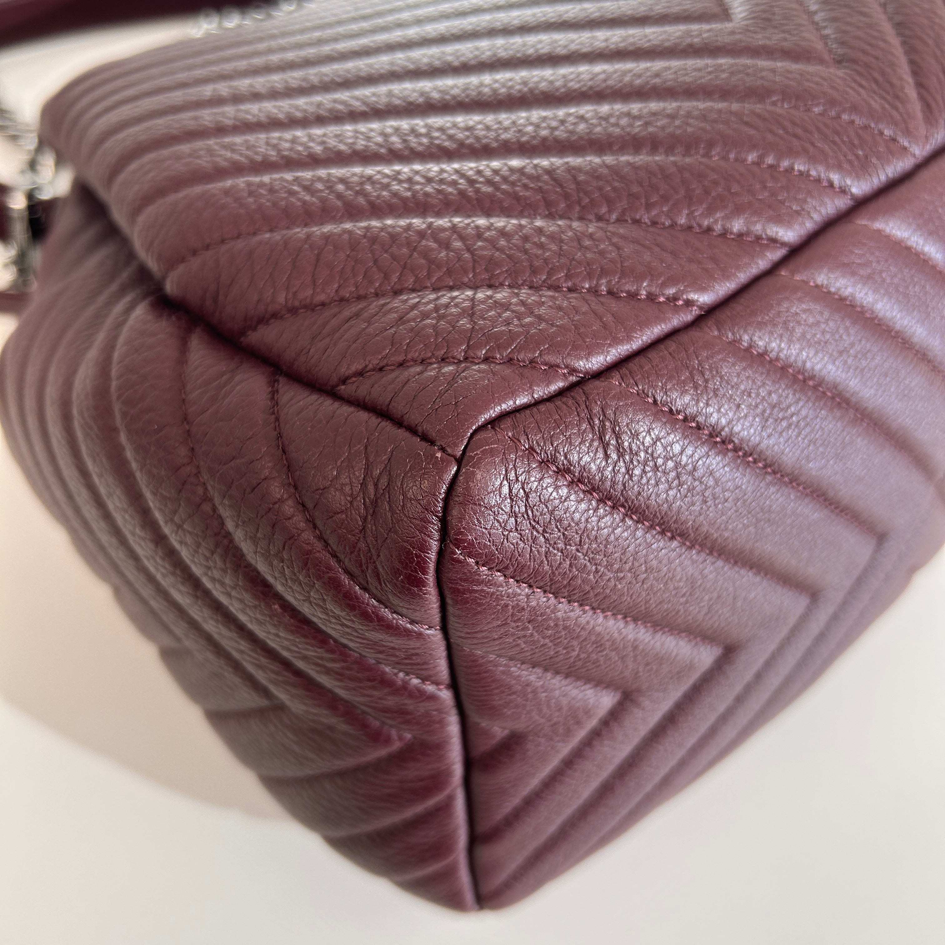 Burgundy Deerskin Small Chain Bucket Bag w/SHW