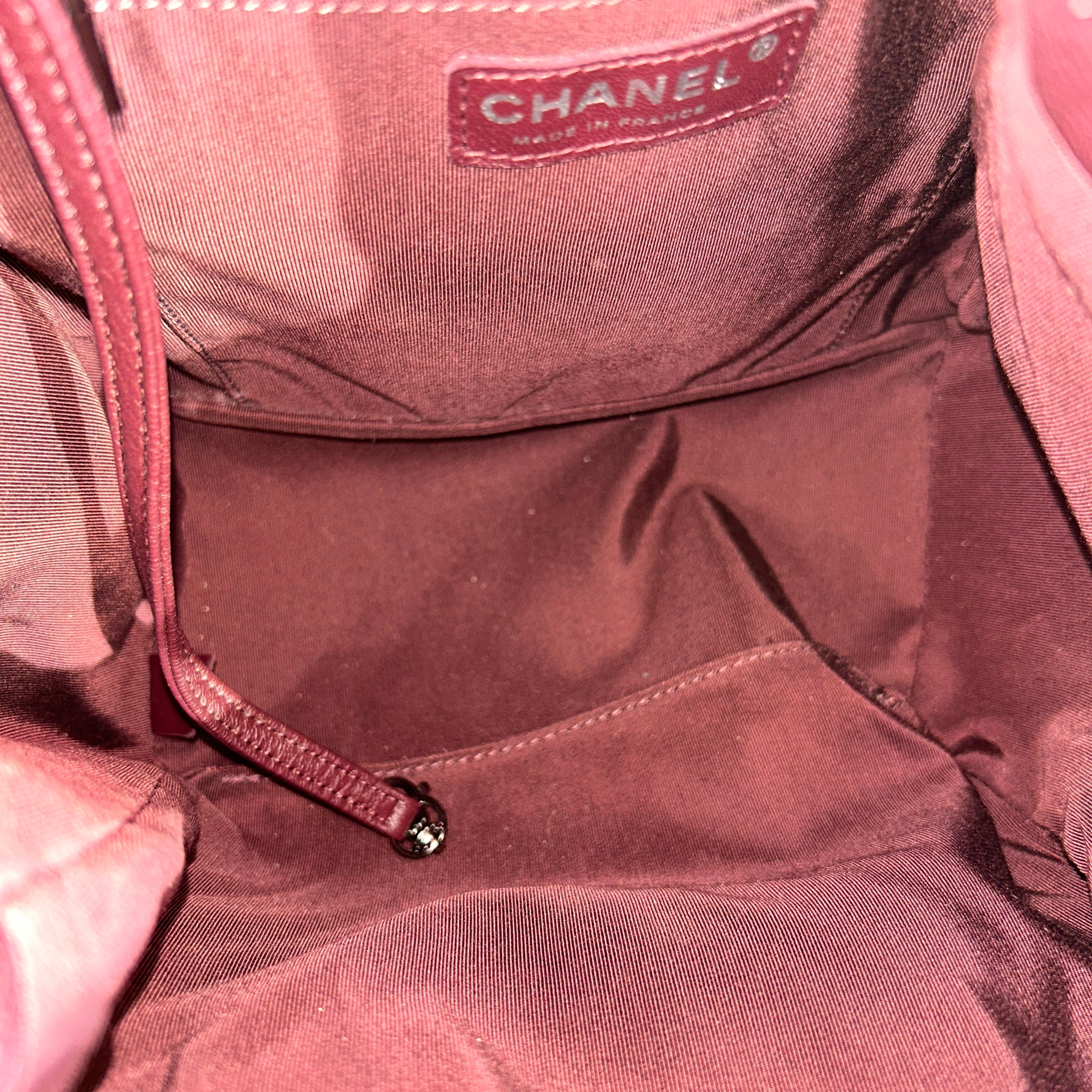 Burgundy Deerskin Small Chain Bucket Bag w/SHW