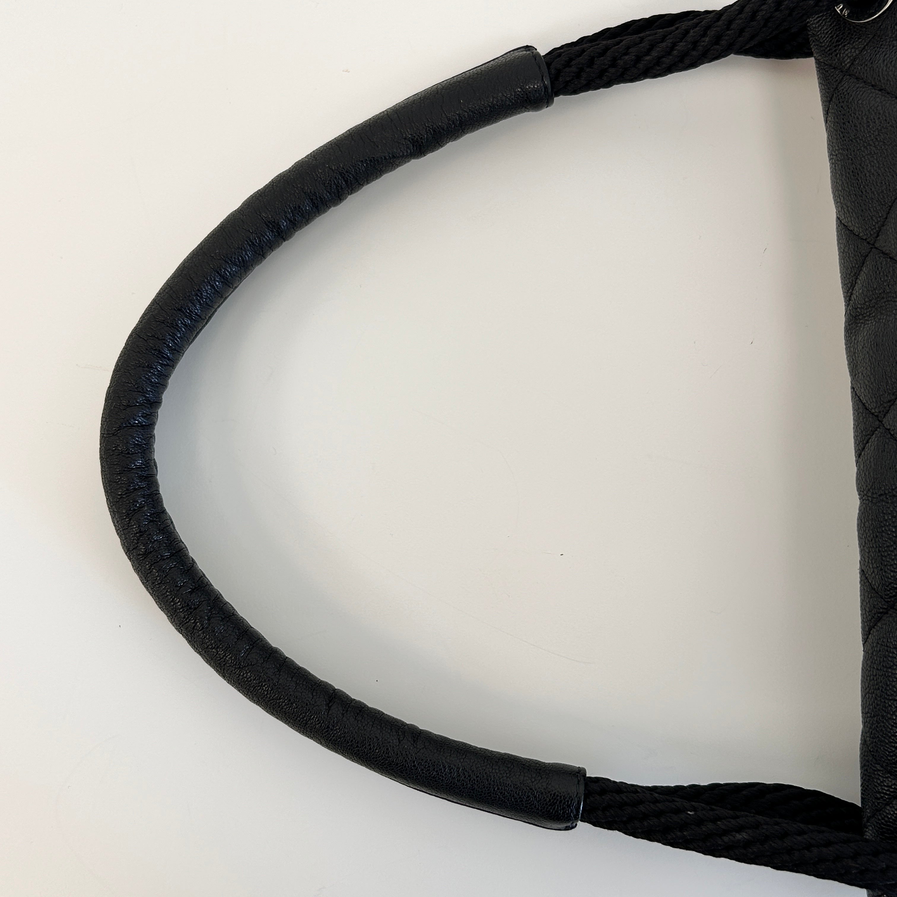 Black Pebbed Calfskin Leather Bag w/Expandable Zipper Bottom Detail