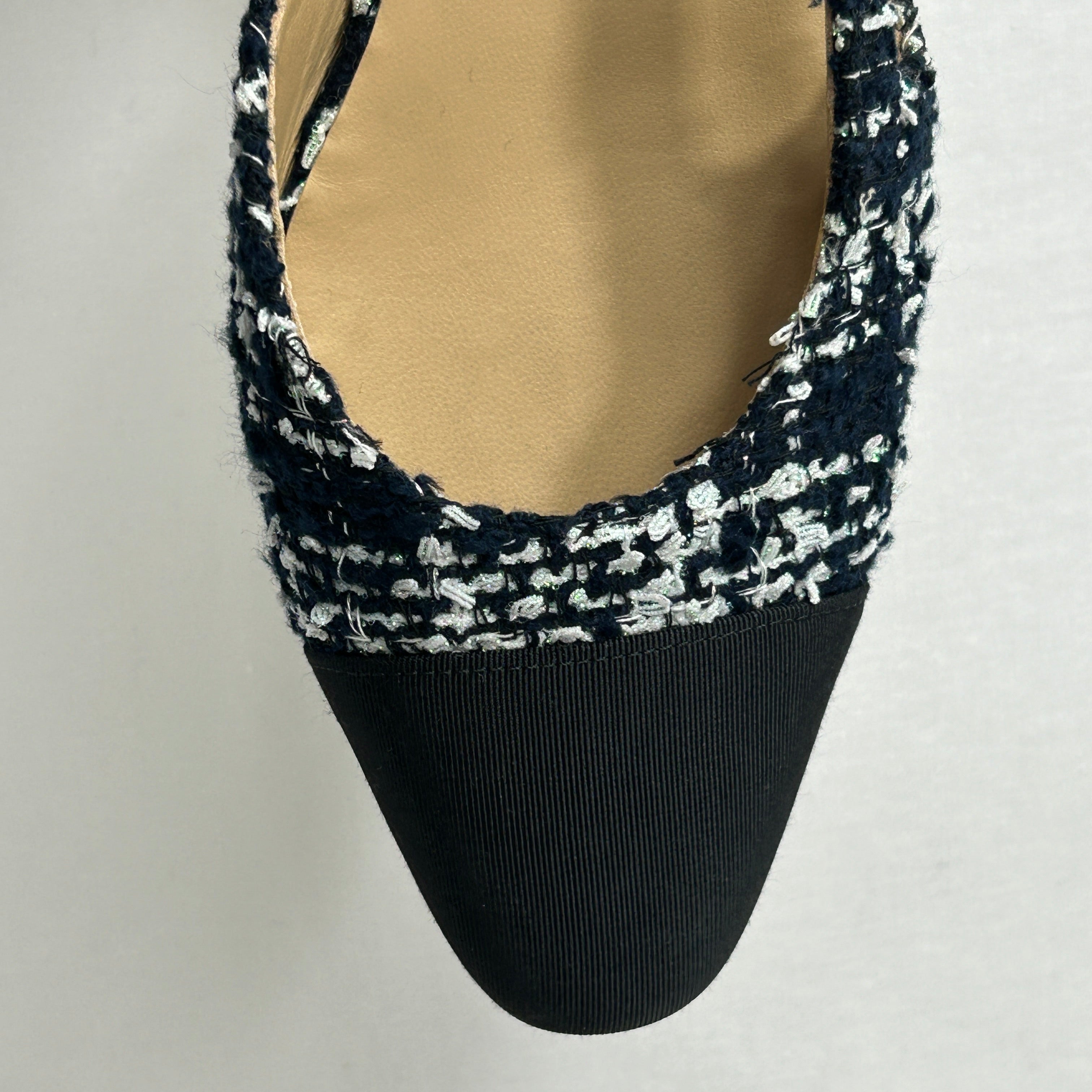 Black/White Sparkle Tweed Toe Cap Kitten Heels w/SHW