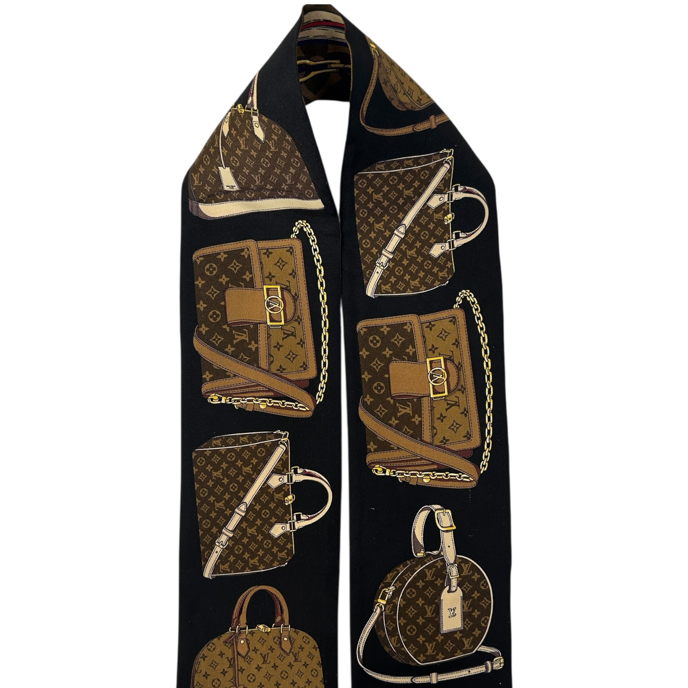 Black/Multicolor Silk Tribute To Marron Monogram Bandeau Scarf