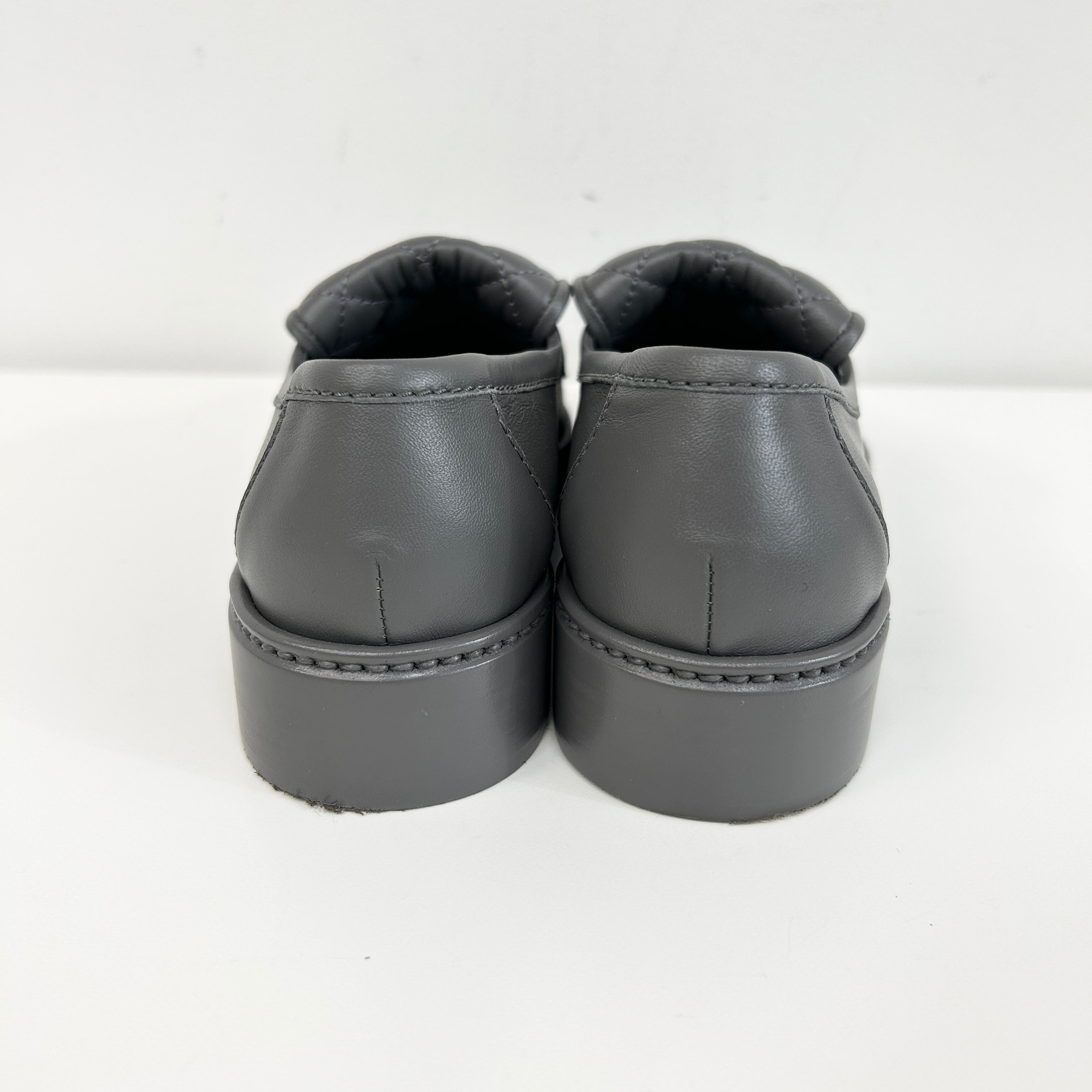 Dark Grey Leather Quilted Flap Turnlock CC Logo Loafer w/RHW