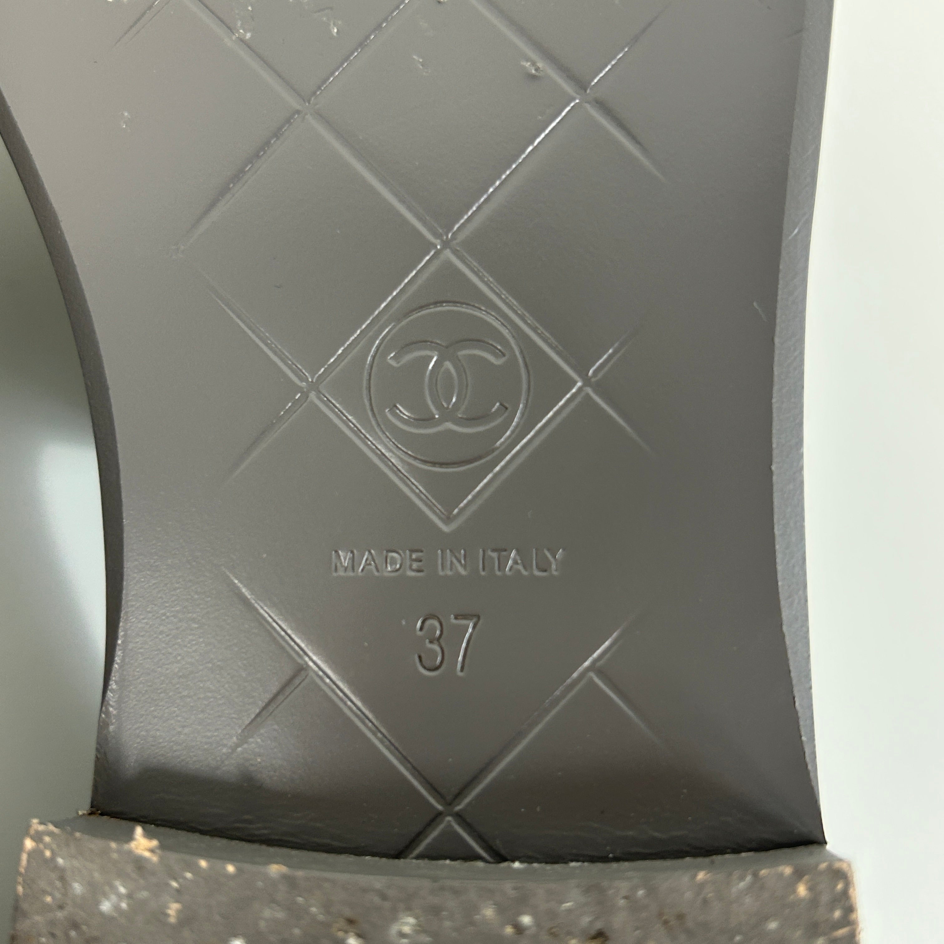 Dark Grey Leather Quilted Flap Turnlock CC Logo Loafer w/RHW