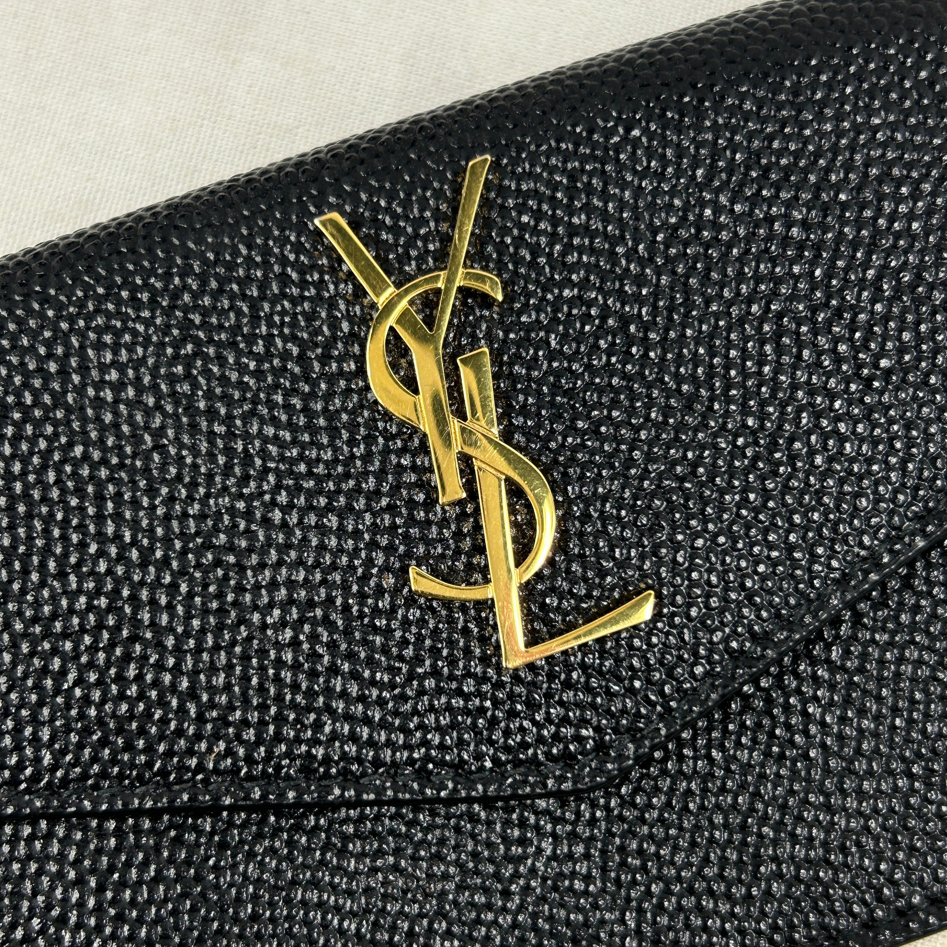 YSL Grained Black Leather Uptown Card Holder w/GHW