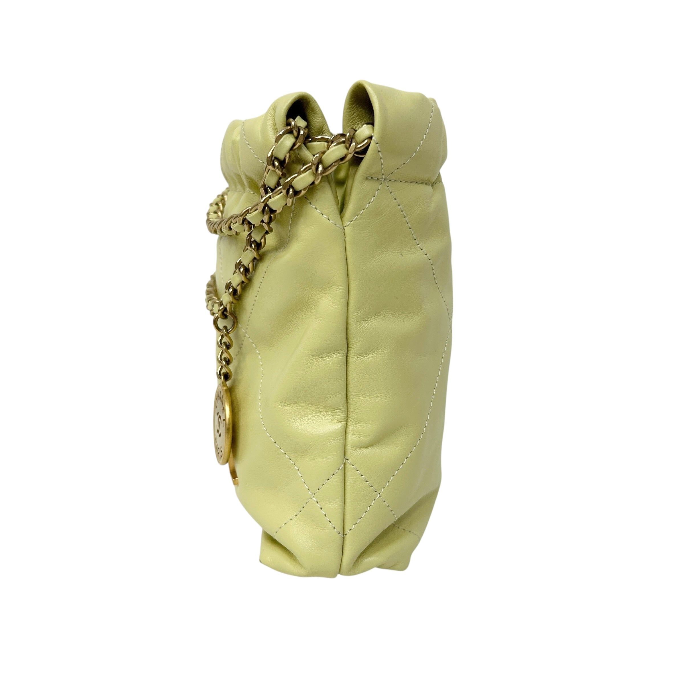 22 Yellow Chain Hobo Quilted Calfskin Mini Crossbody Bag w/GHW - Haute Classics