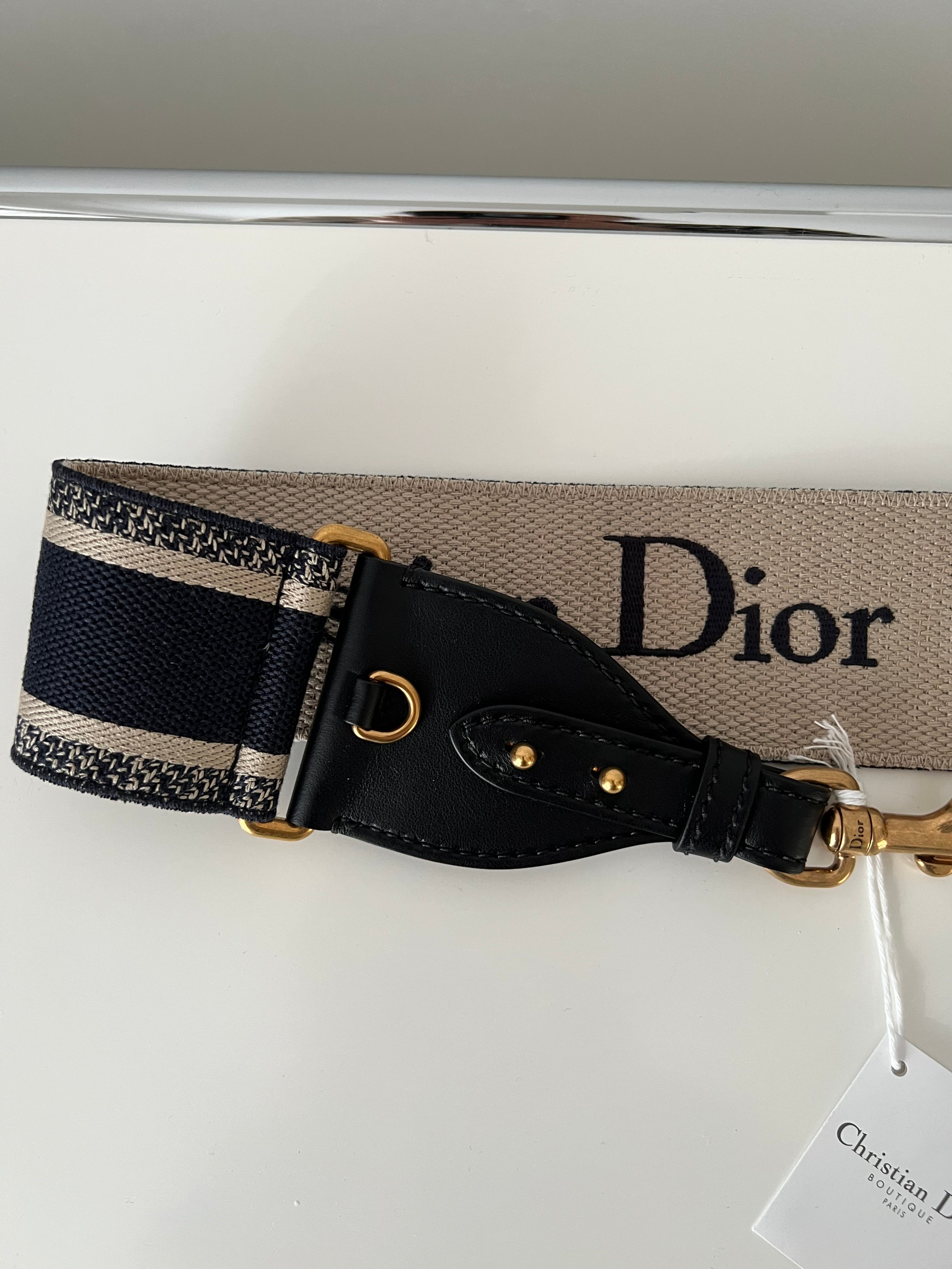 Canvas Navy/Beige Bag Strap GHW