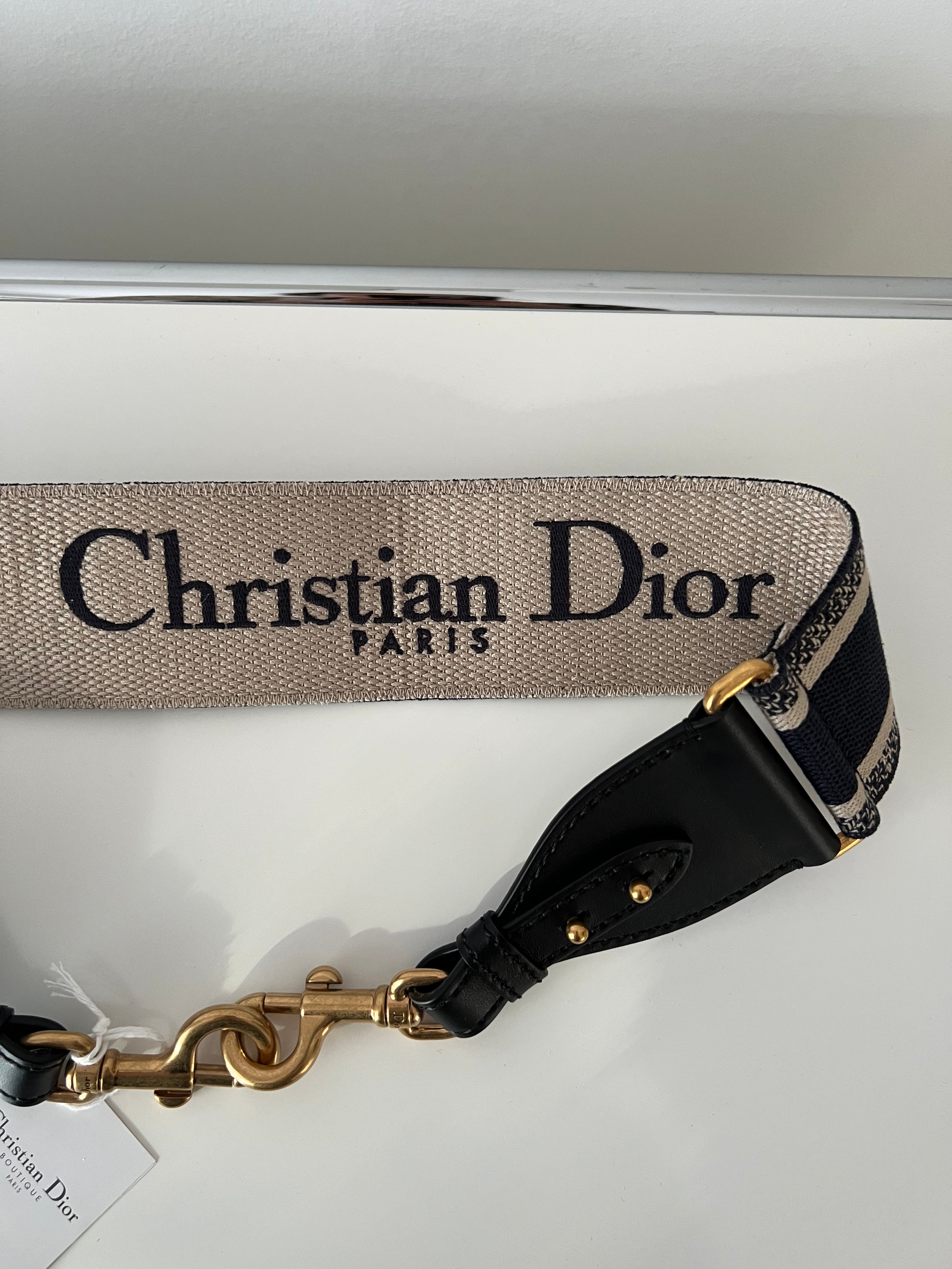 Canvas Navy/Beige Bag Strap GHW