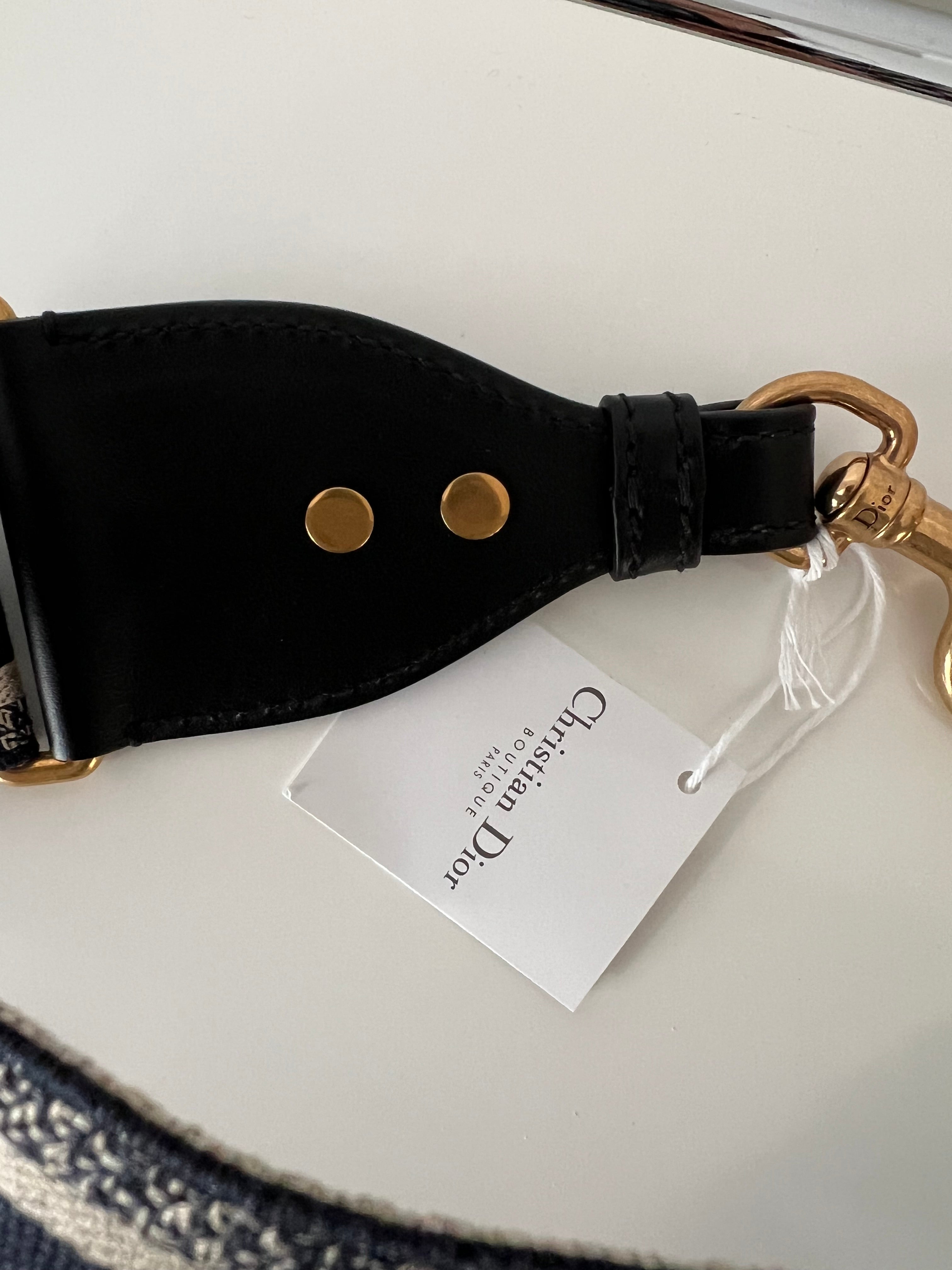 Canvas Navy/Beige Bag Strap GHW