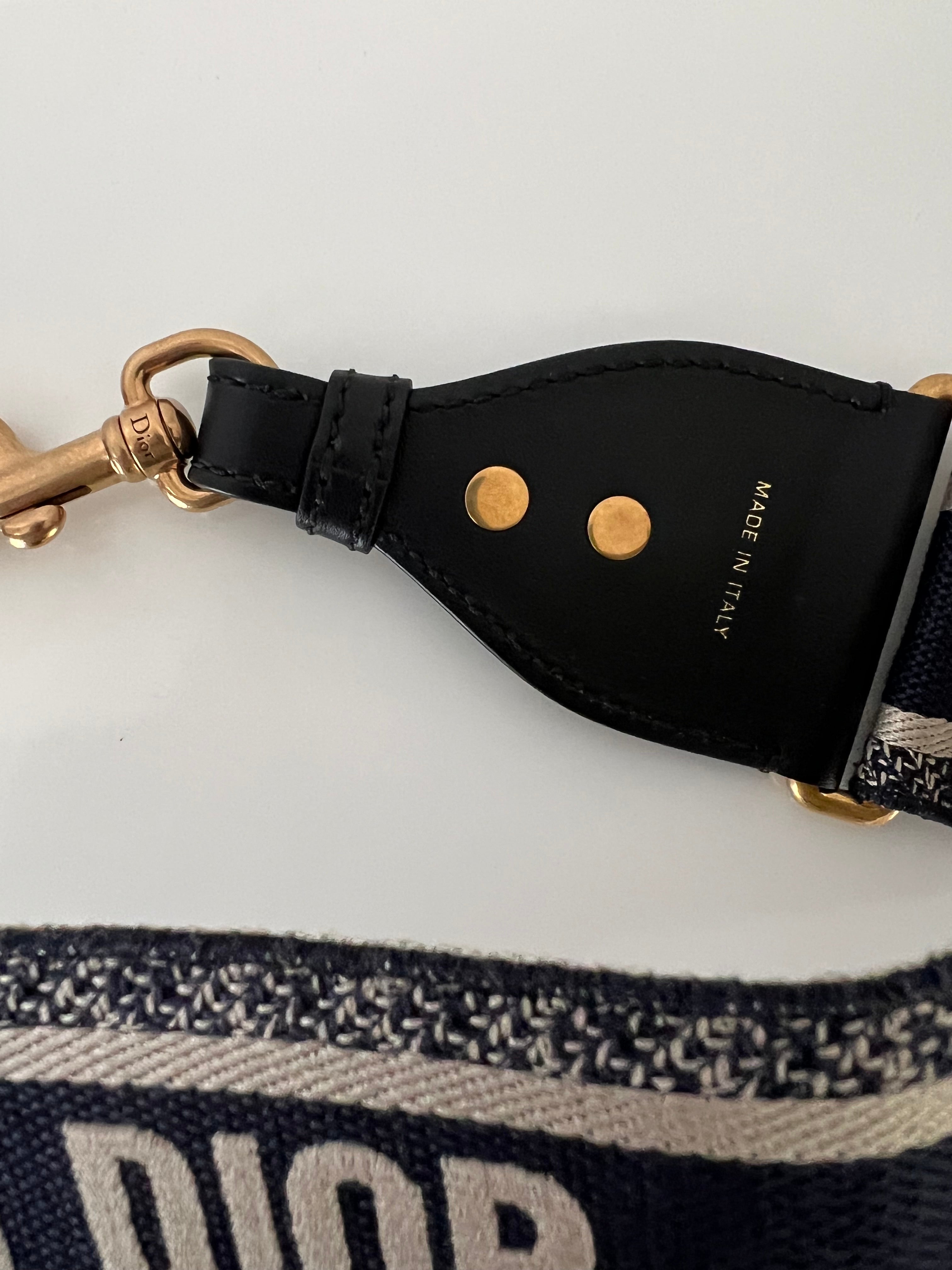 Canvas Navy/Beige Bag Strap GHW