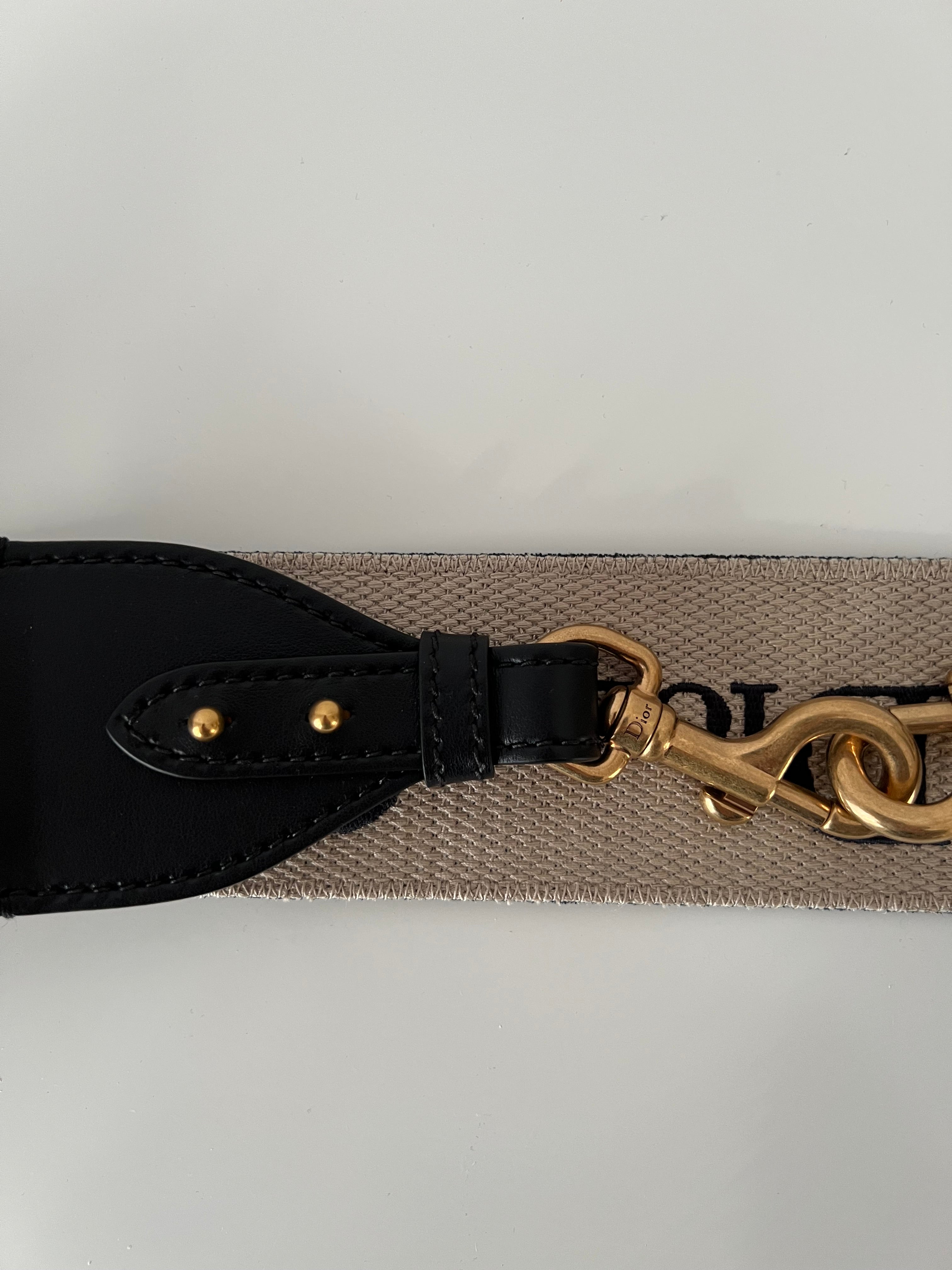 Canvas Navy/Beige Bag Strap GHW