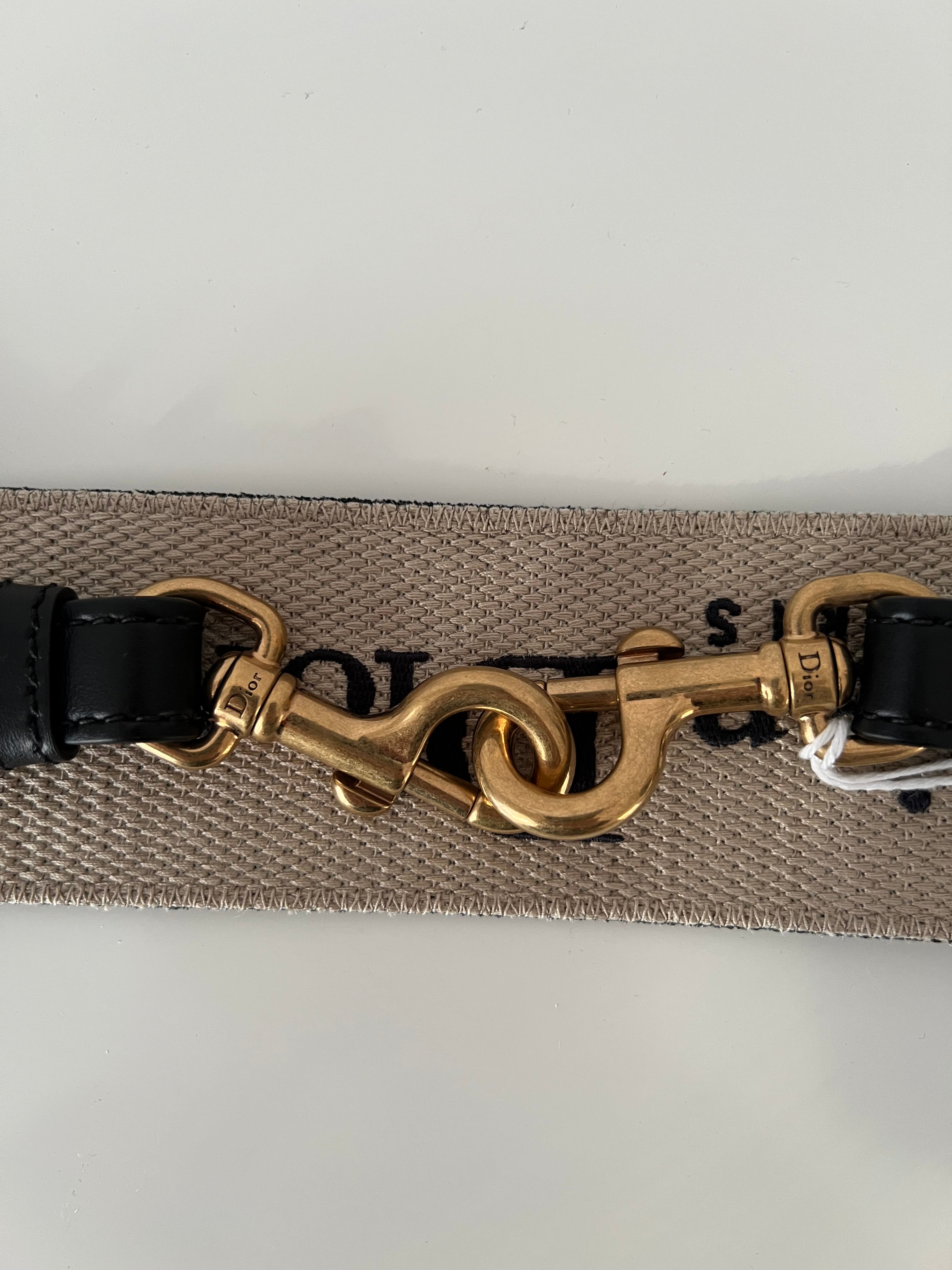 Canvas Navy/Beige Bag Strap GHW