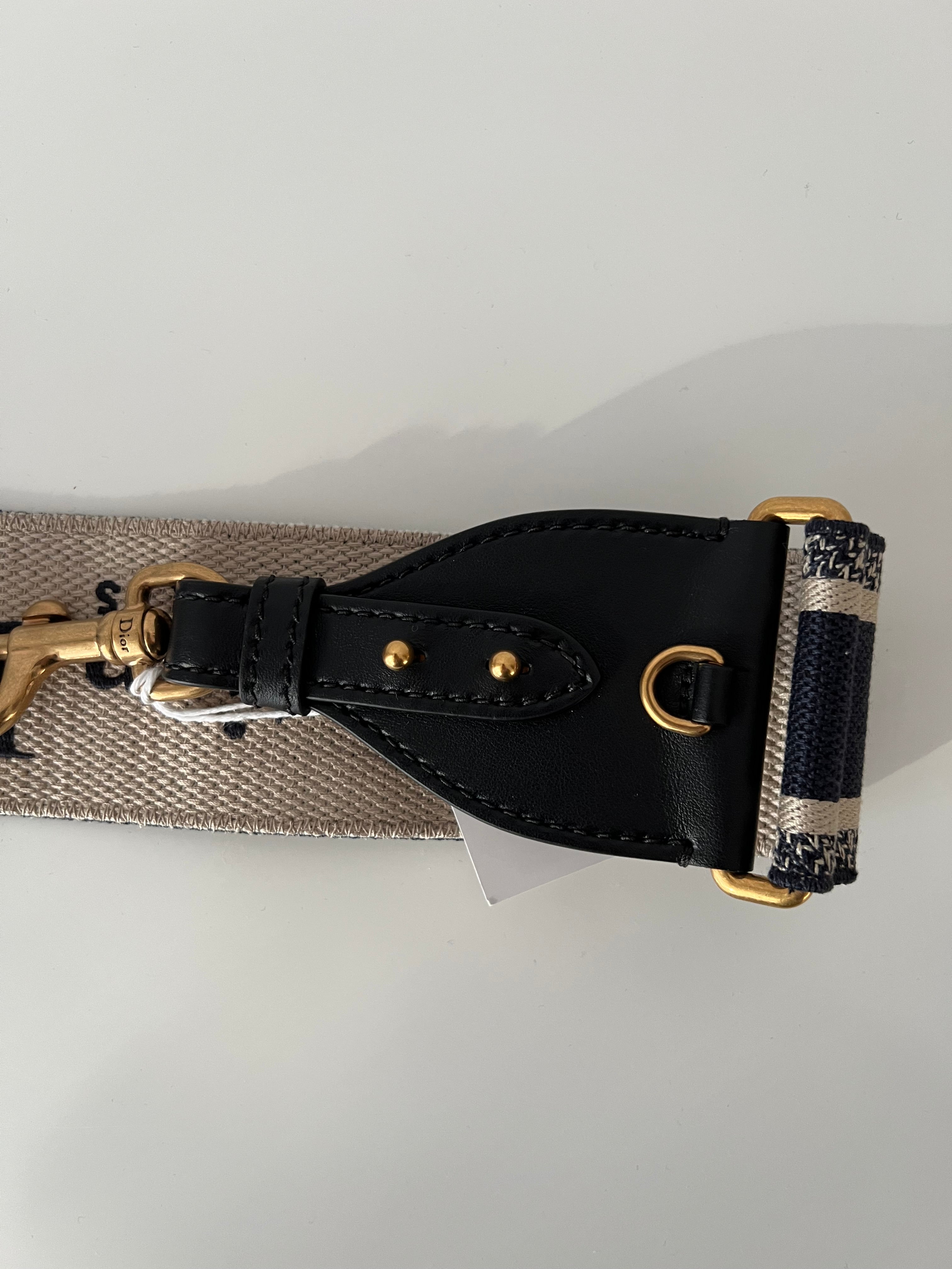 Canvas Navy/Beige Bag Strap GHW