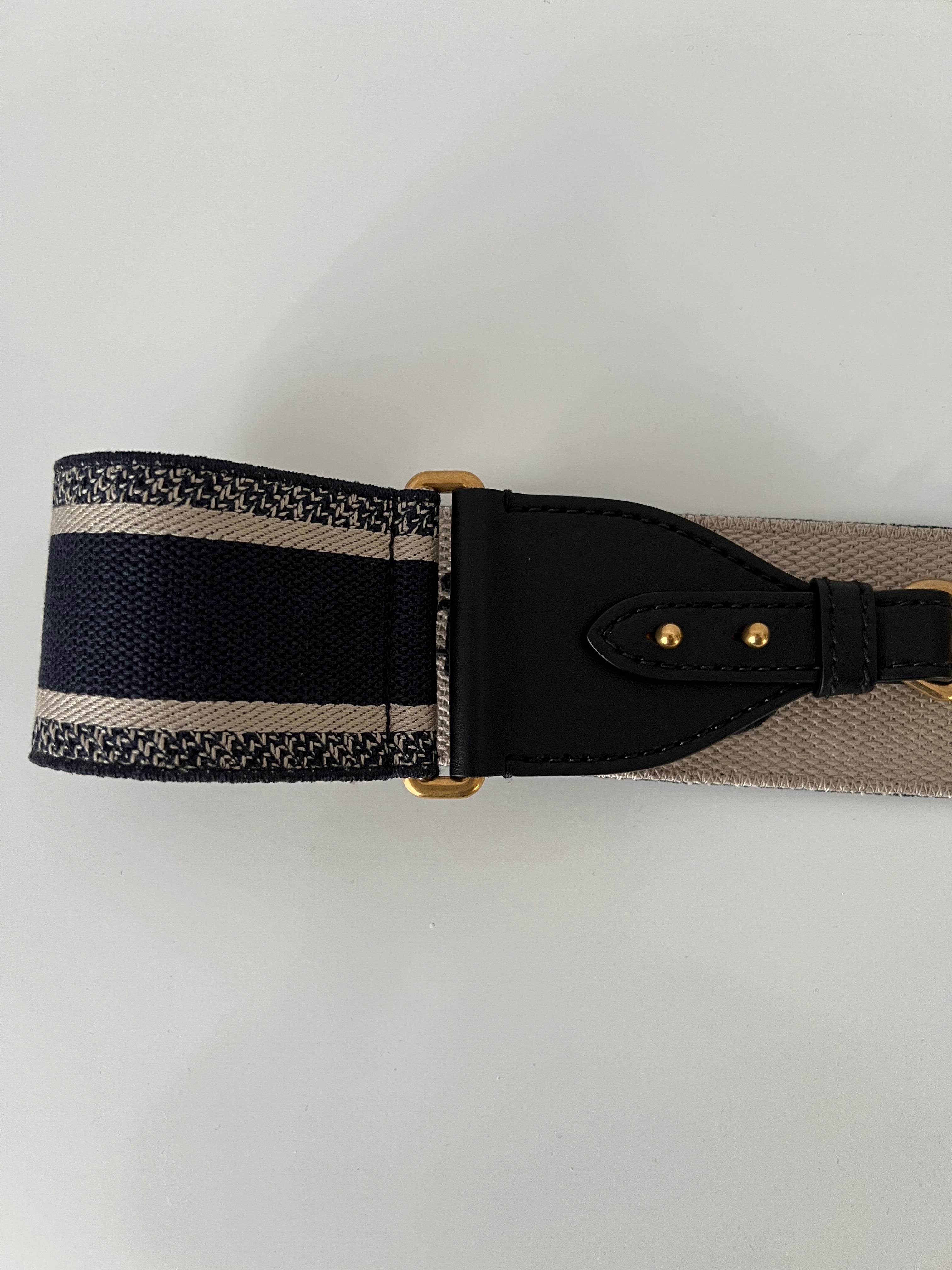 Canvas Navy/Beige Bag Strap GHW