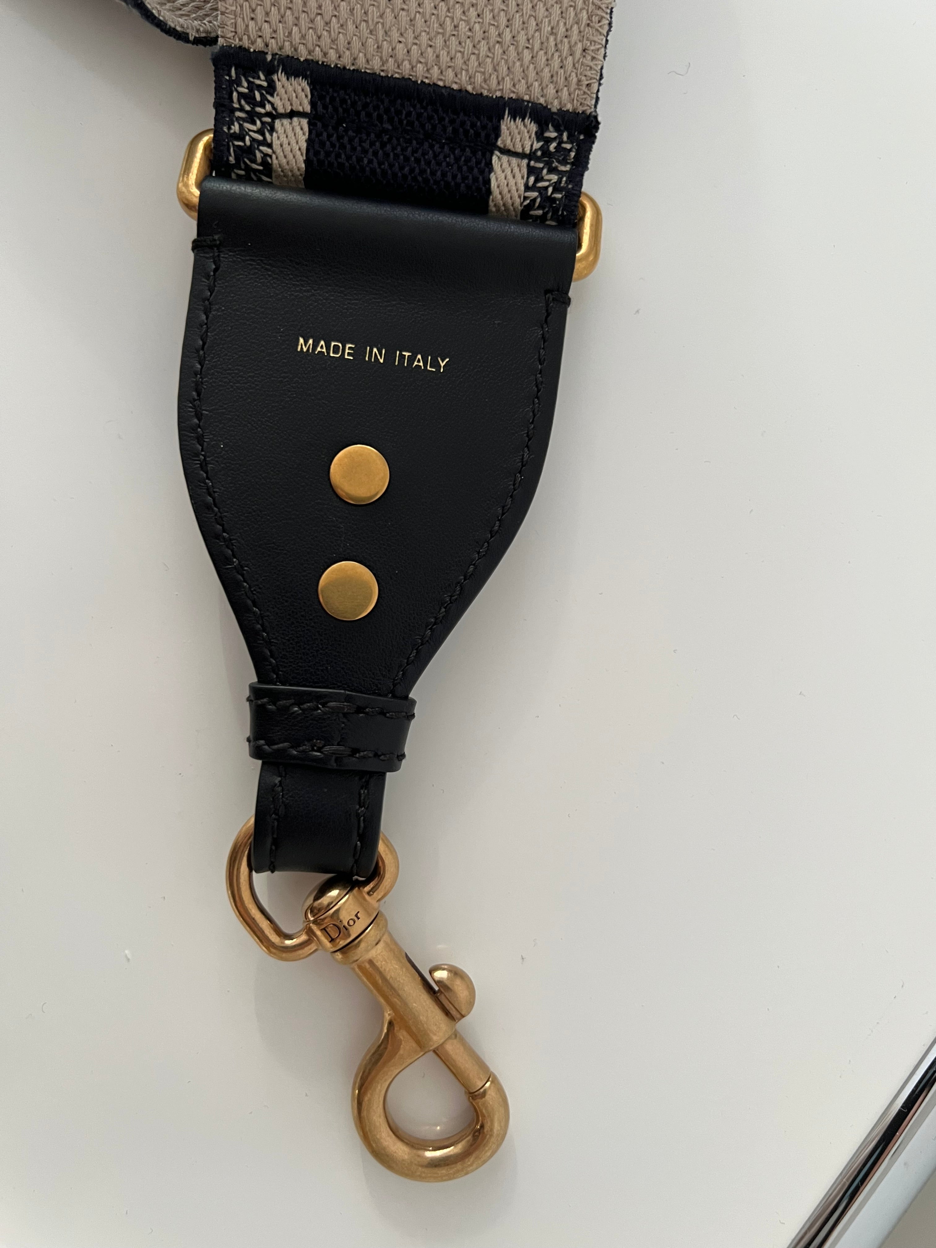 Canvas Navy/Beige Bag Strap GHW