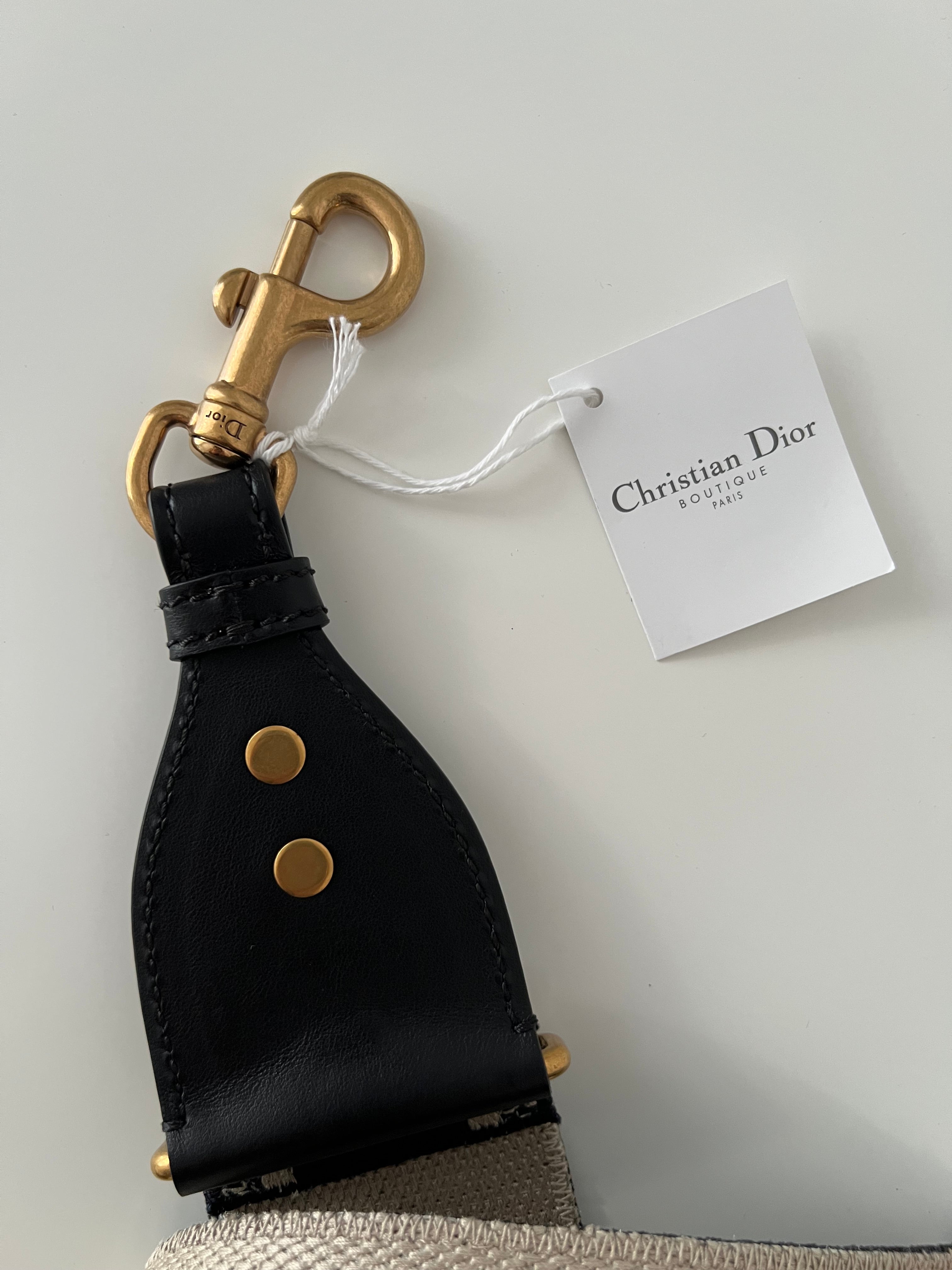 Canvas Navy/Beige Bag Strap GHW