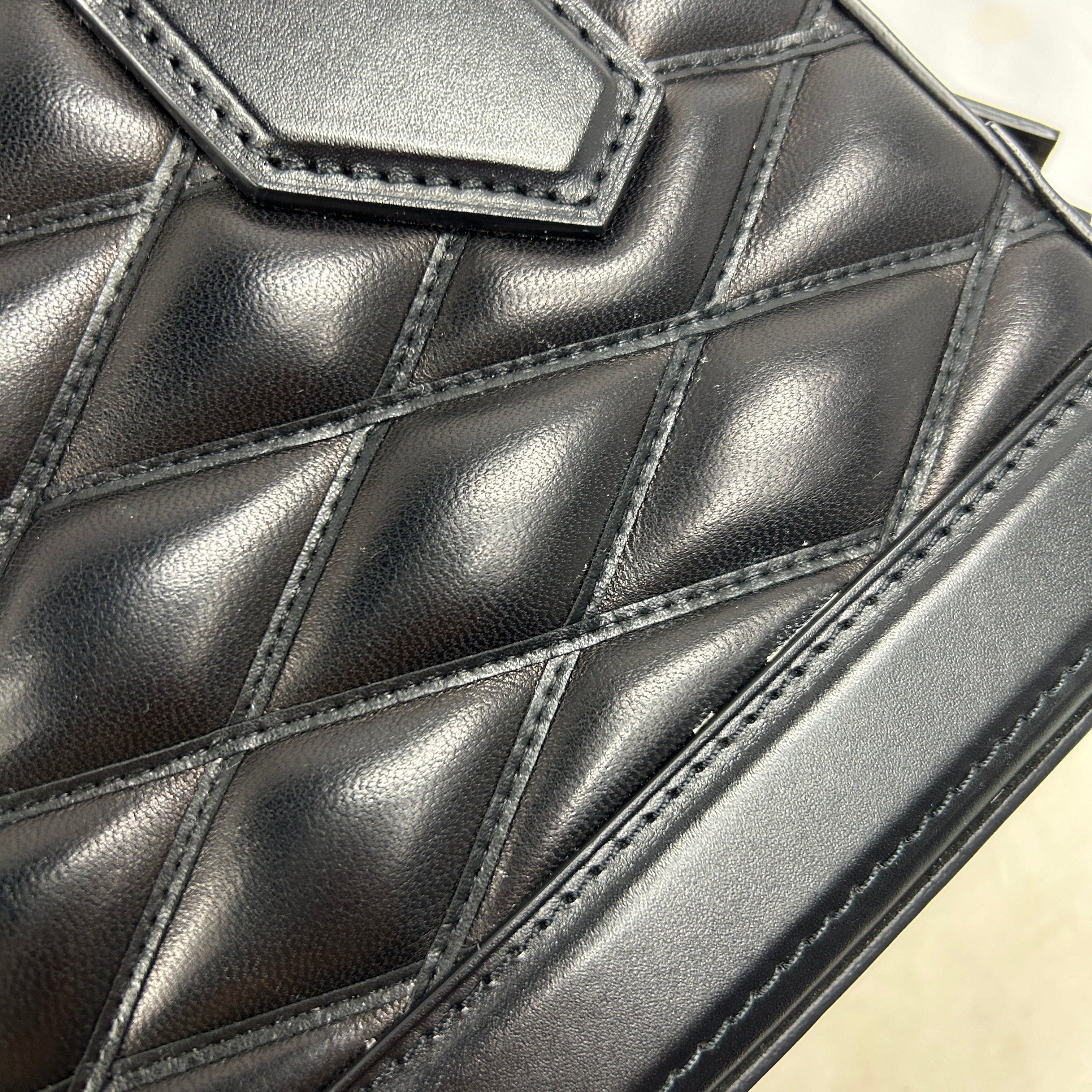 Black Lambskin Leather Malletage Dora BB Bag