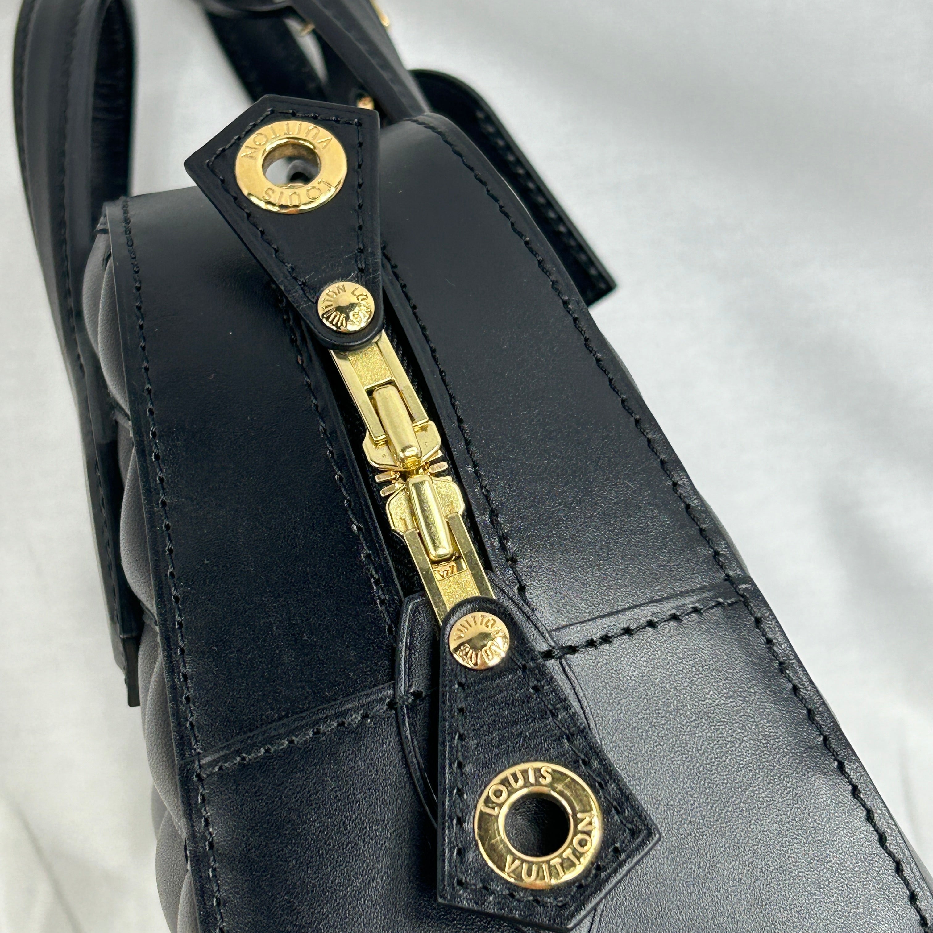 Black Lambskin Leather Malletage Dora BB Bag