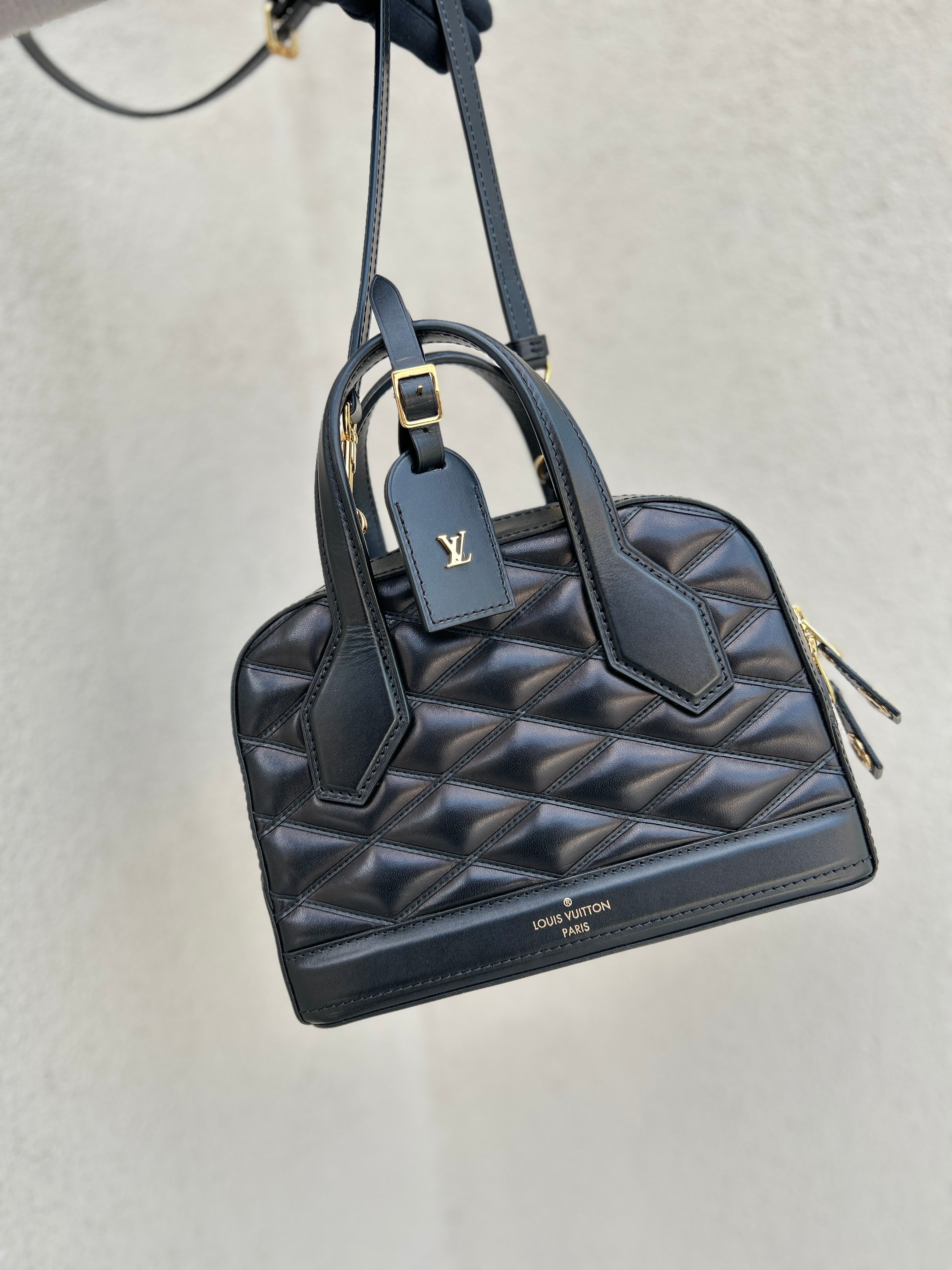 Black Lambskin Leather Malletage Dora BB Bag