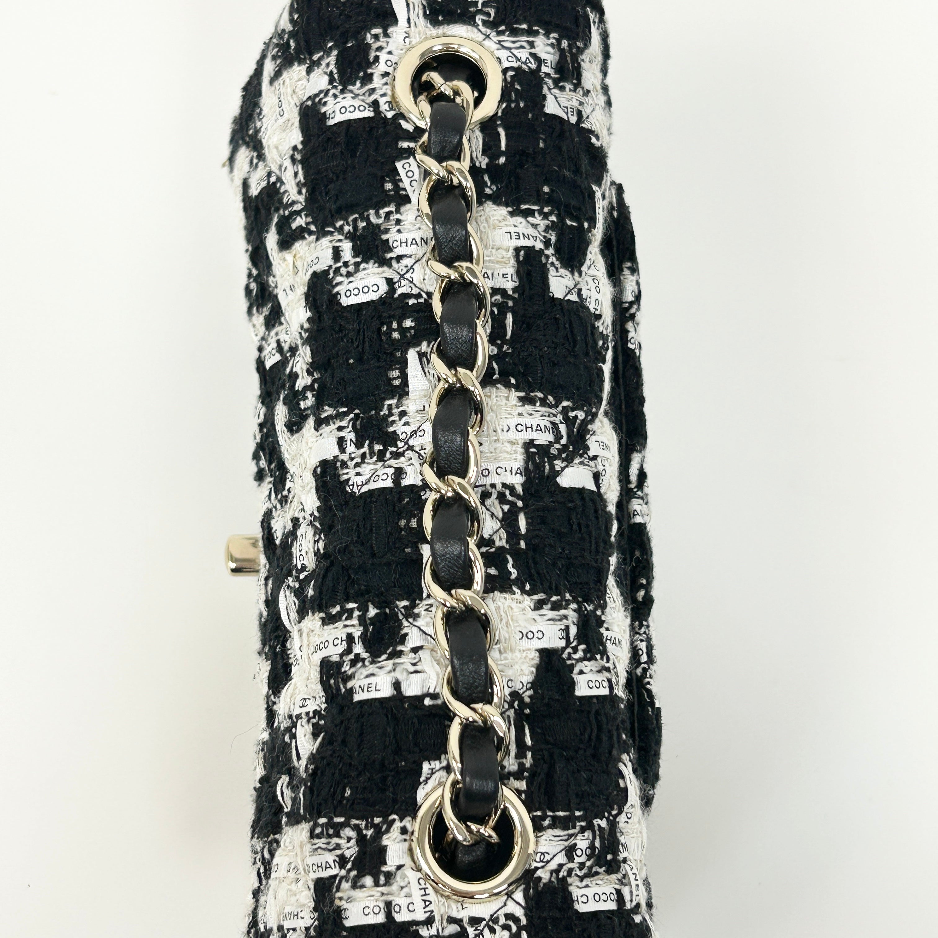 Black/Ecru/White Tweed Quilted Mini Rectangular Flap Bag w/LGHW