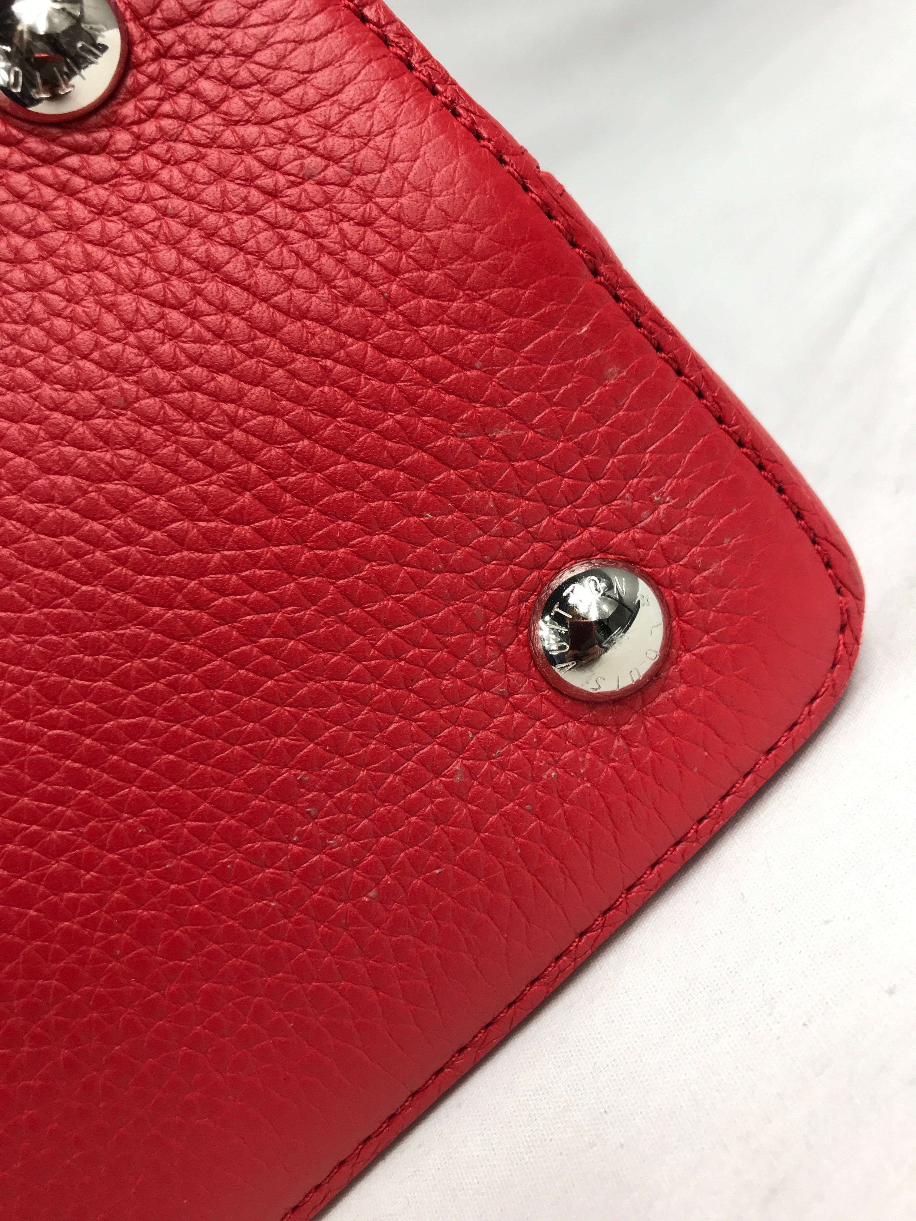 Red Grained Leather Capucines MM W/Python Handle