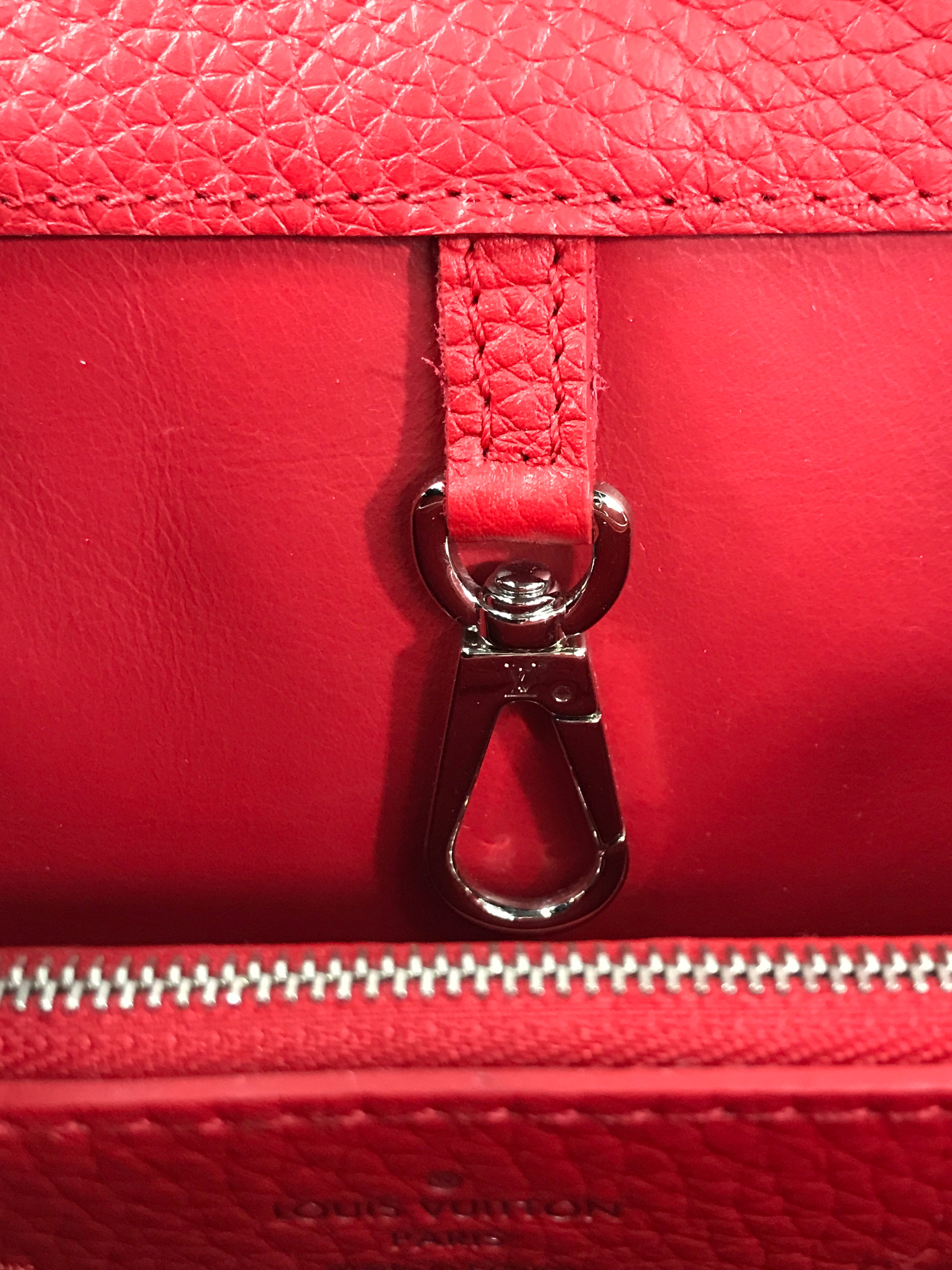 Red Grained Leather Capucines MM W/Python Handle