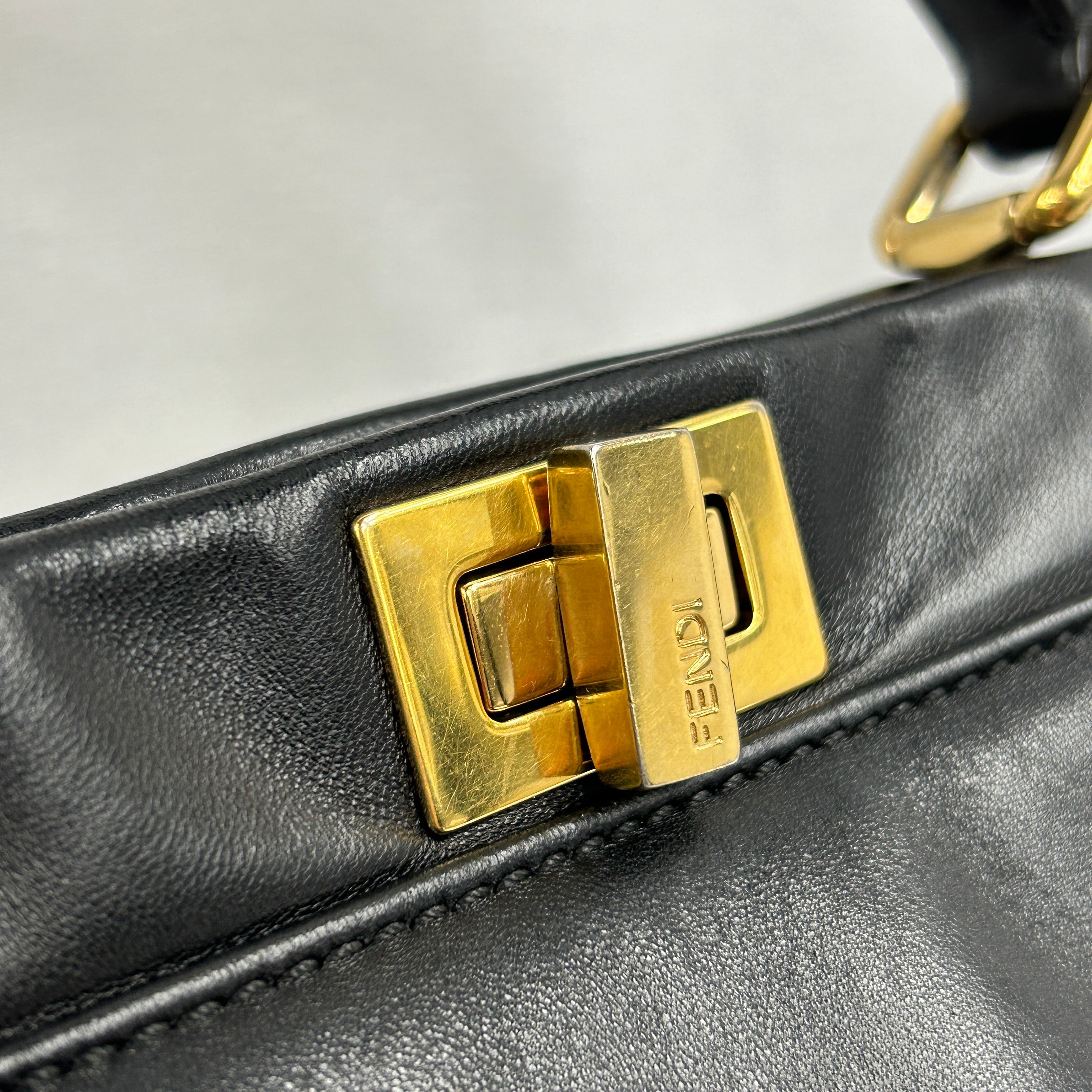 Black Leather Peekaboo Mini w removable monogram defender w/GHW