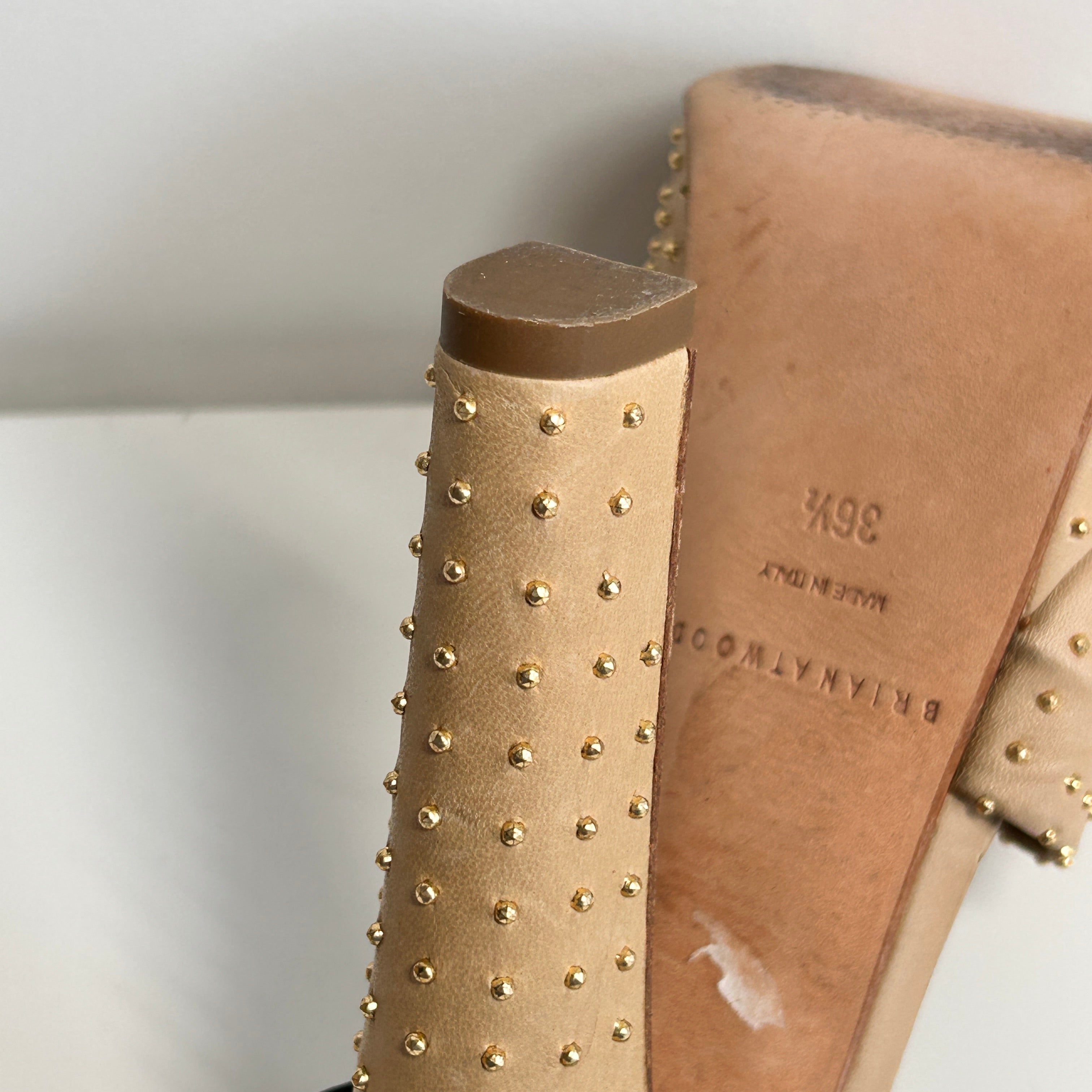 Beige Leather Platform Ankle Strap Sandals