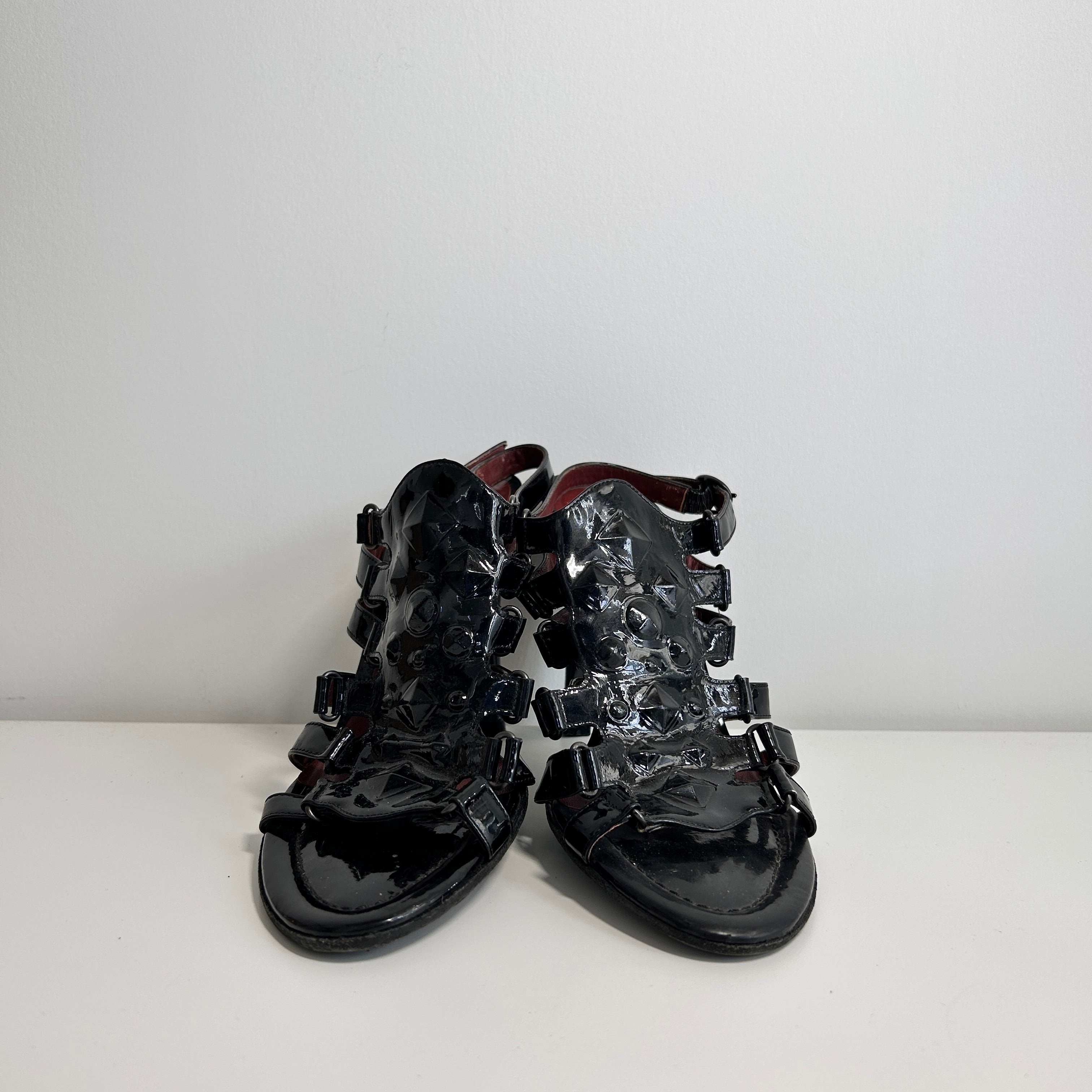 Black Patent Leather Slingback Sandals