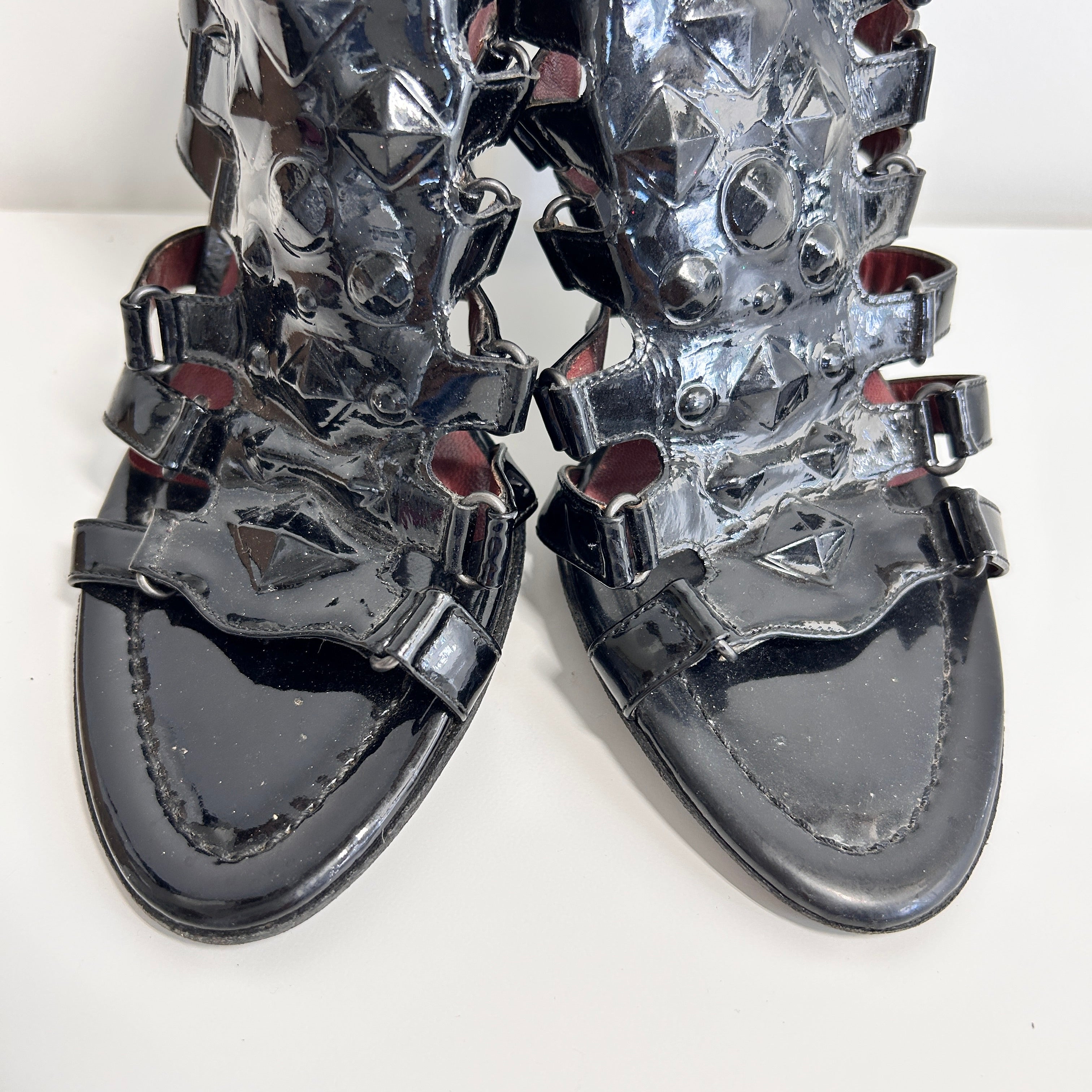 Black Patent Leather Slingback Sandals