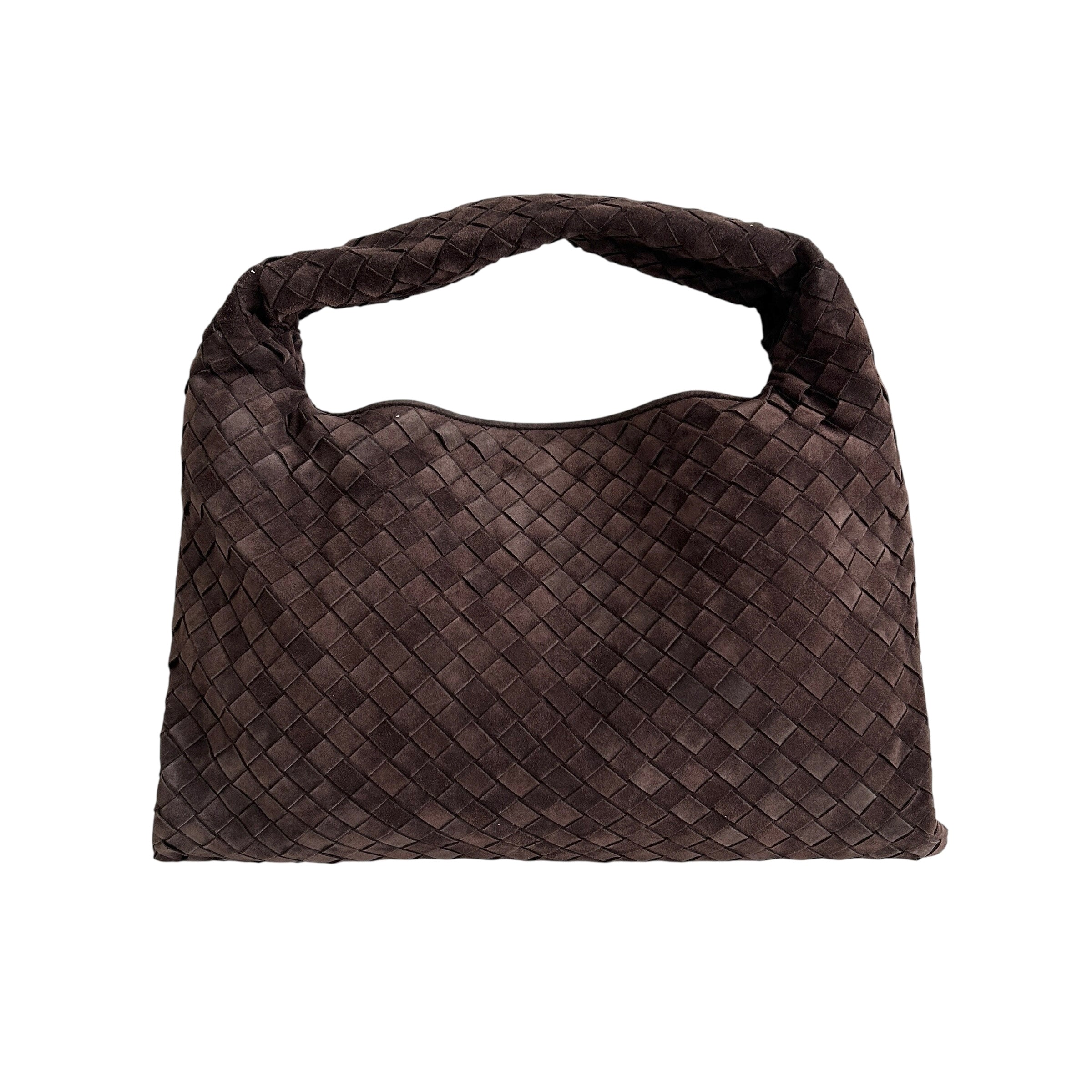 Hop Intrecciato Brown Large Suede Shoulder Bag w/GHW - Haute Classics